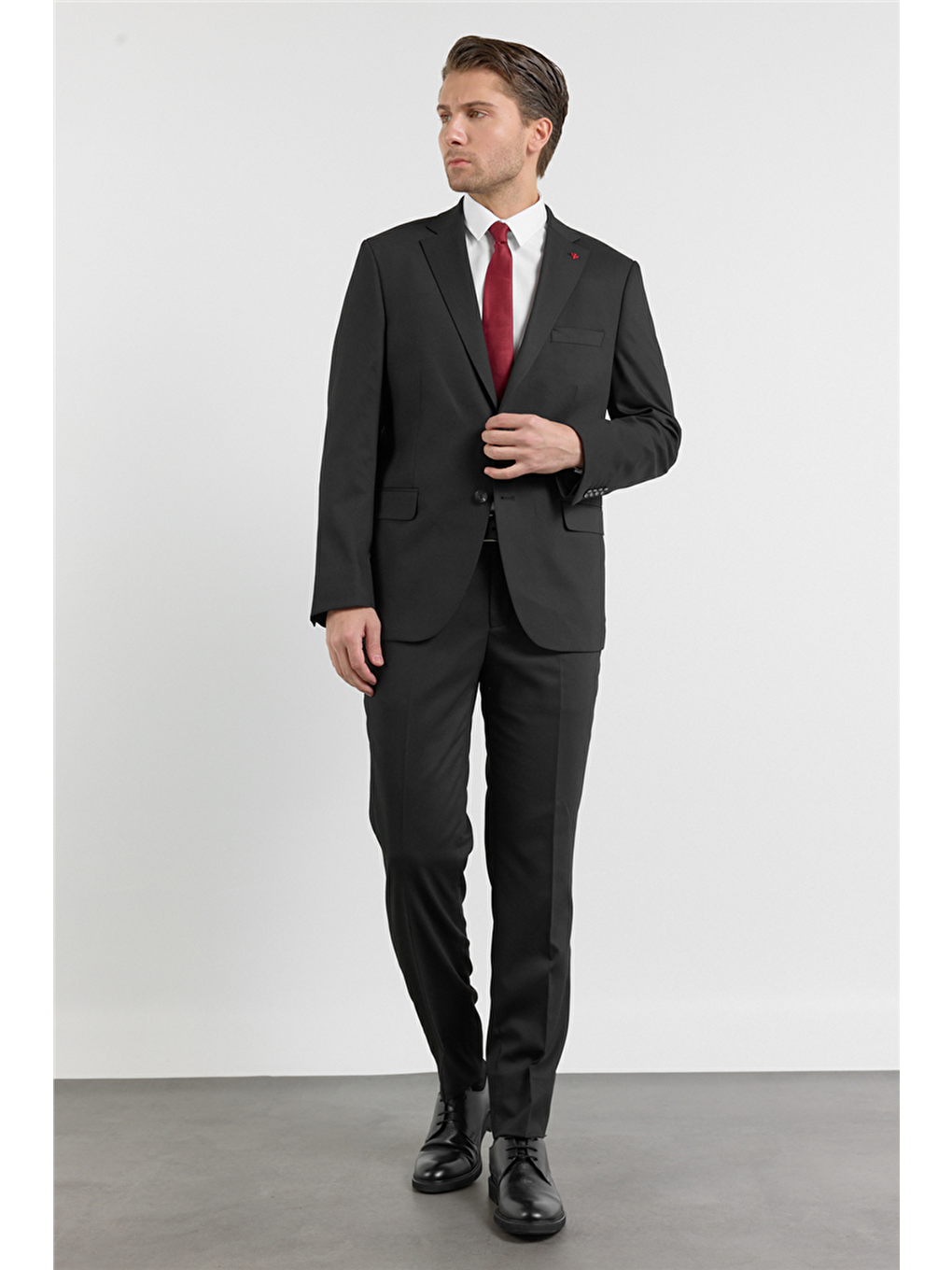 Siyah Mono Yaka Kendinden Desenli 6 Drop Comfort Fit Esnek Takım Elbise 1001260161