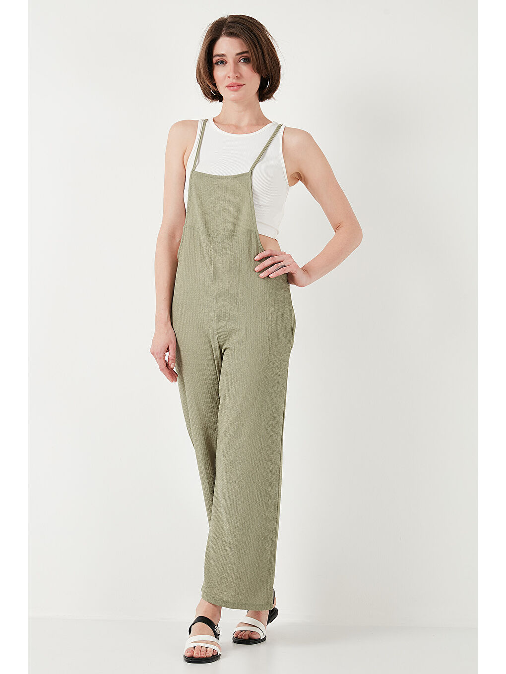 Yeşil Regular Fit Ayarlanabilir İp Askılı Bahçıvan Kadın Tulum 5865789-4