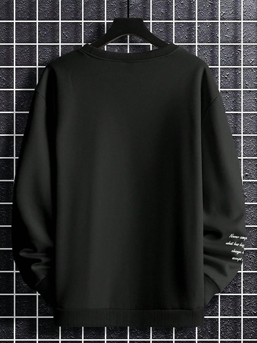 Erkek Siyah Kolu Baskılı Baskılı Oversize Uzun Kollu Sweatshirt-2