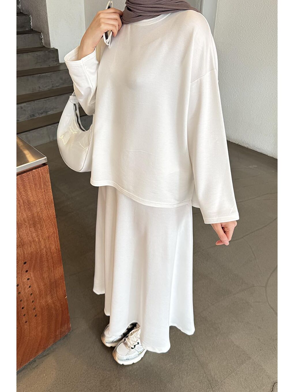 Kristal Kloş Etekli Tesettür Beyaz-2