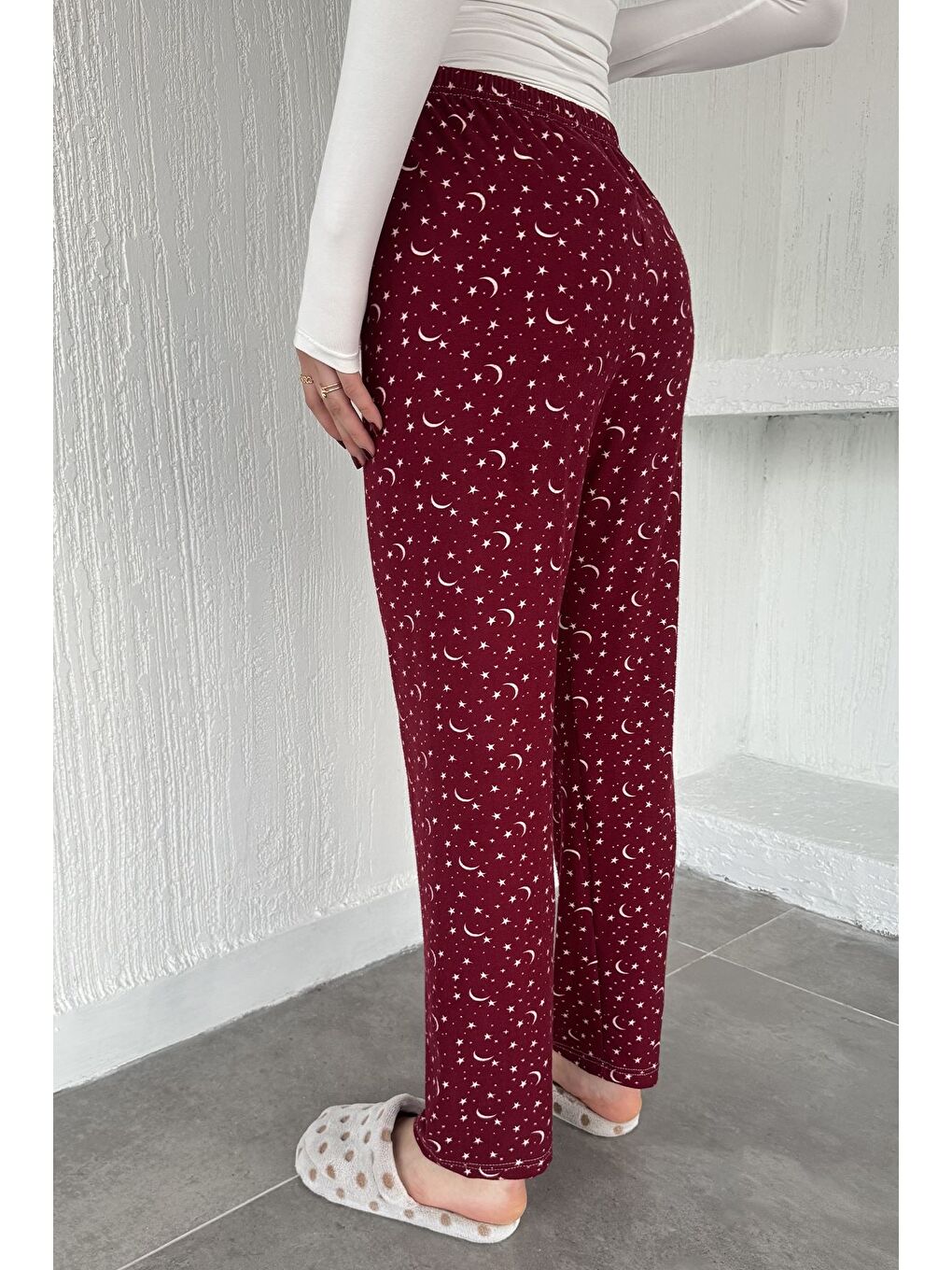 Bordo Desenli Bel Lastikli Pijama Altı-2