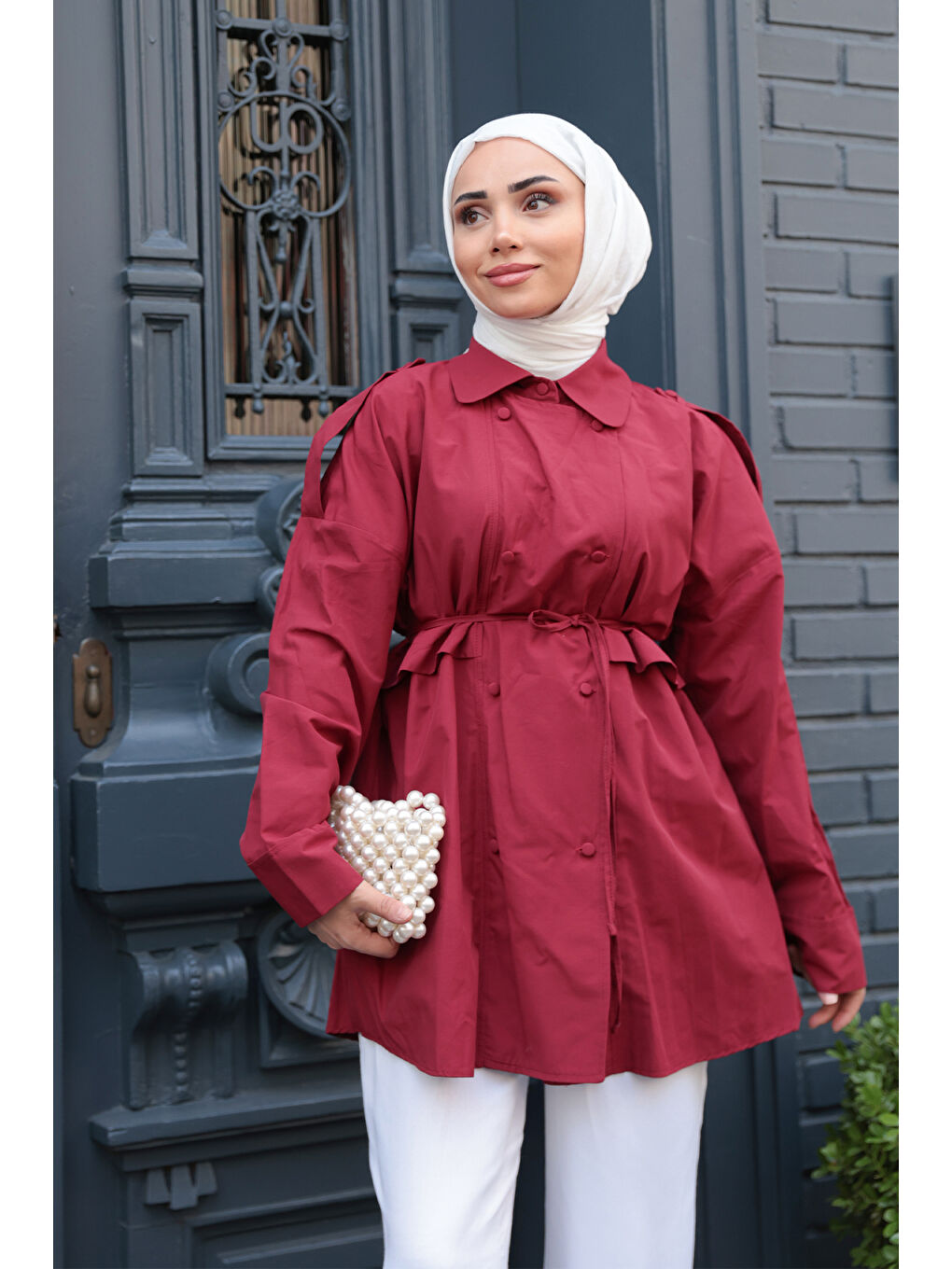 Kadın Trenç Gömlek Bordo-1