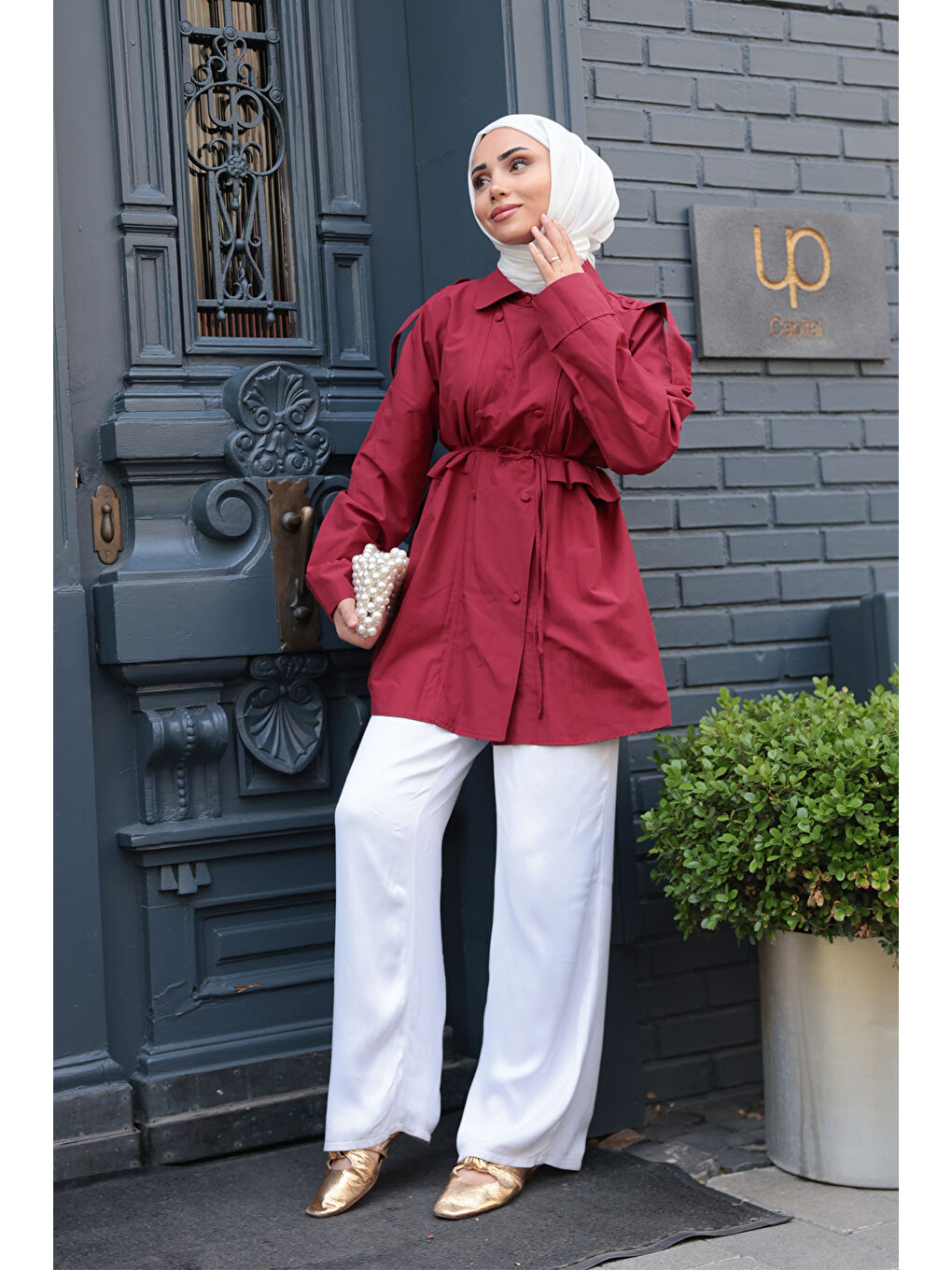 Kadın Trenç Gömlek Bordo-2