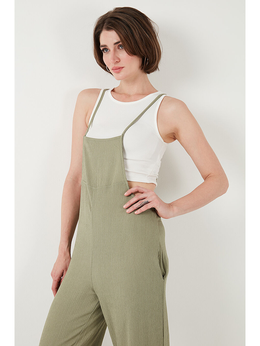 Yeşil Regular Fit Ayarlanabilir İp Askılı Bahçıvan Kadın Tulum 5865789-5