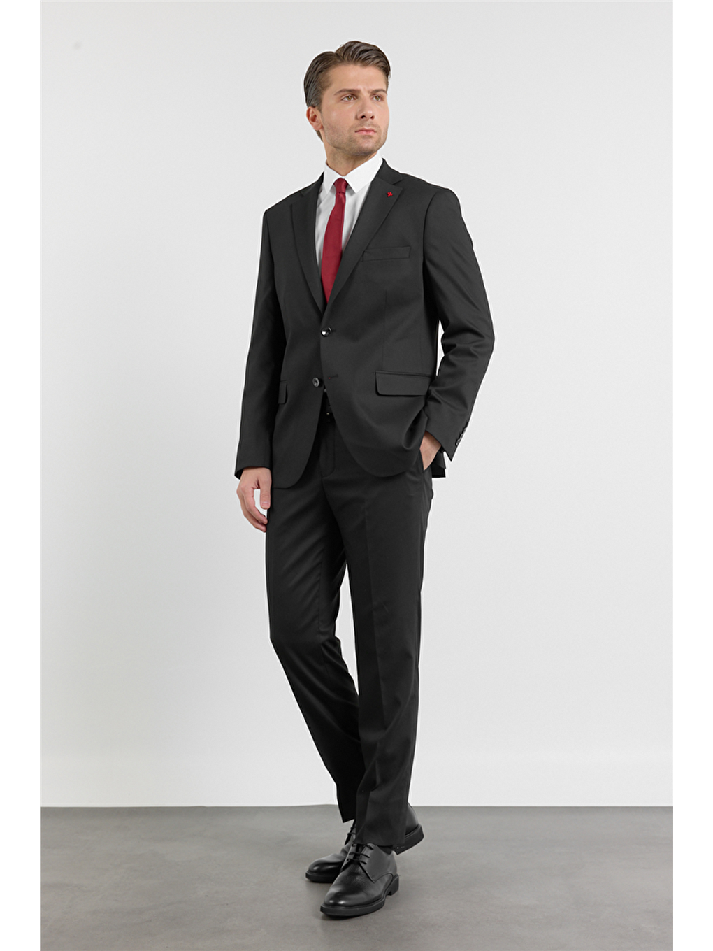 Siyah Mono Yaka Kendinden Desenli 6 Drop Comfort Fit Esnek Takım Elbise 1001260161-1
