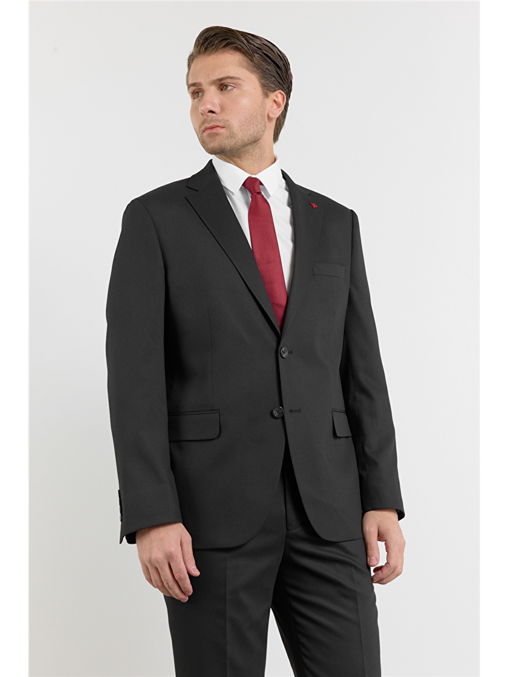 Siyah Mono Yaka Kendinden Desenli 6 Drop Comfort Fit Esnek Takım Elbise 1001260161-2