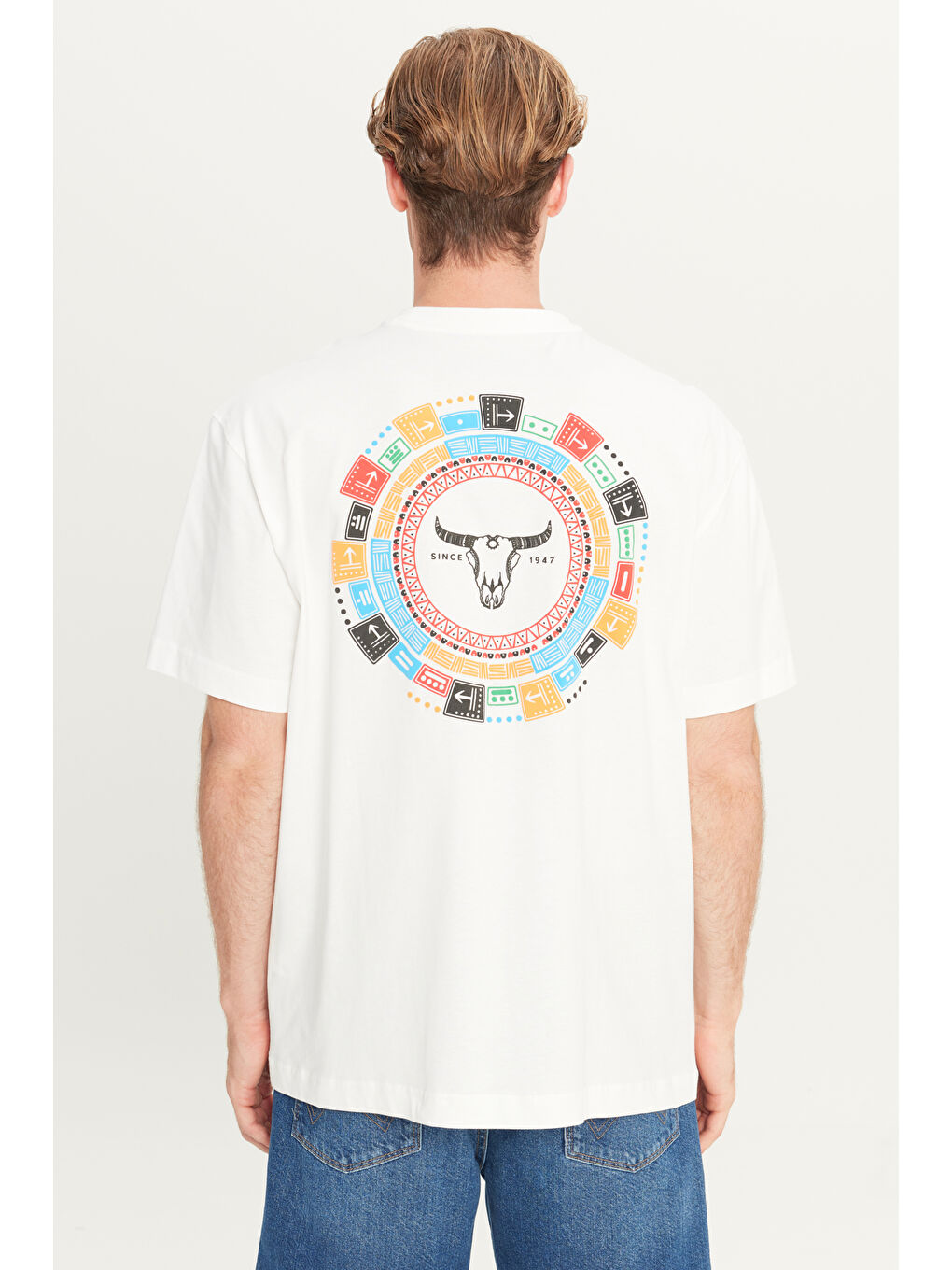 %100 Pamuk Loose Fit Rahat Kesim Bisiklet Yaka Beyaz Tişört-4