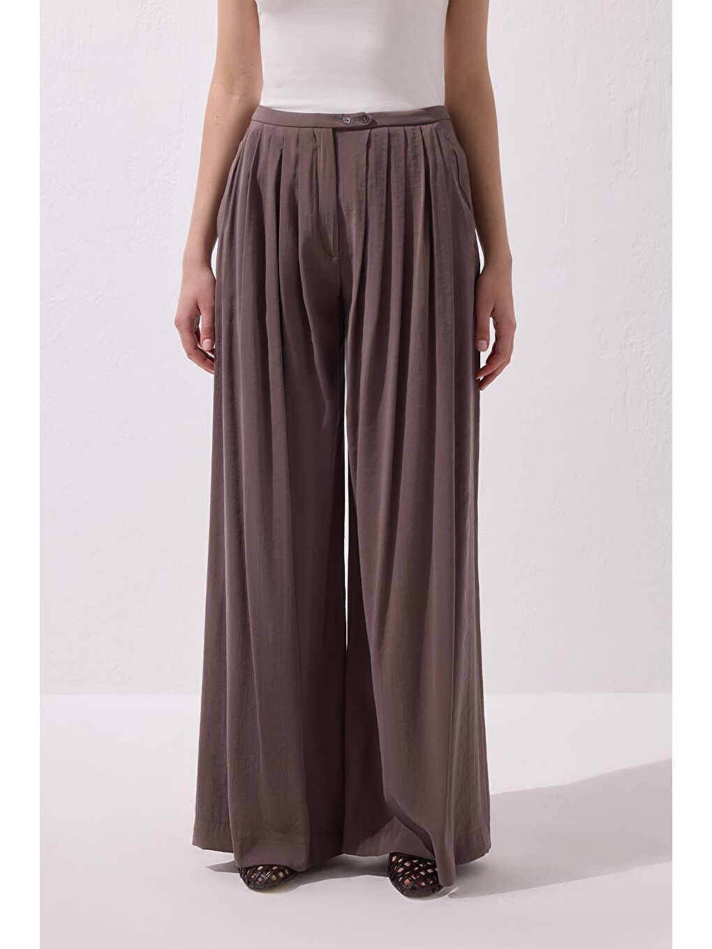 Kahverengi Modal Ekstra Bol Paça Pantolon Toprak-1