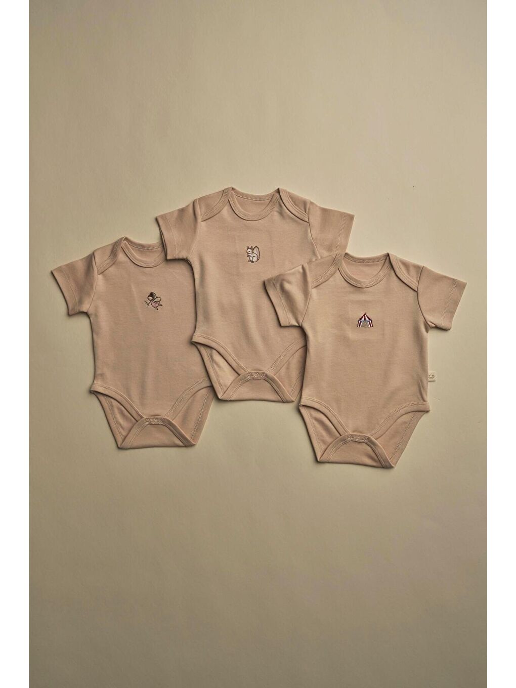 3'lü Bej Dreams Serisi Kısa Kollu Çıt Çıtlı Body Zıbın Model 9