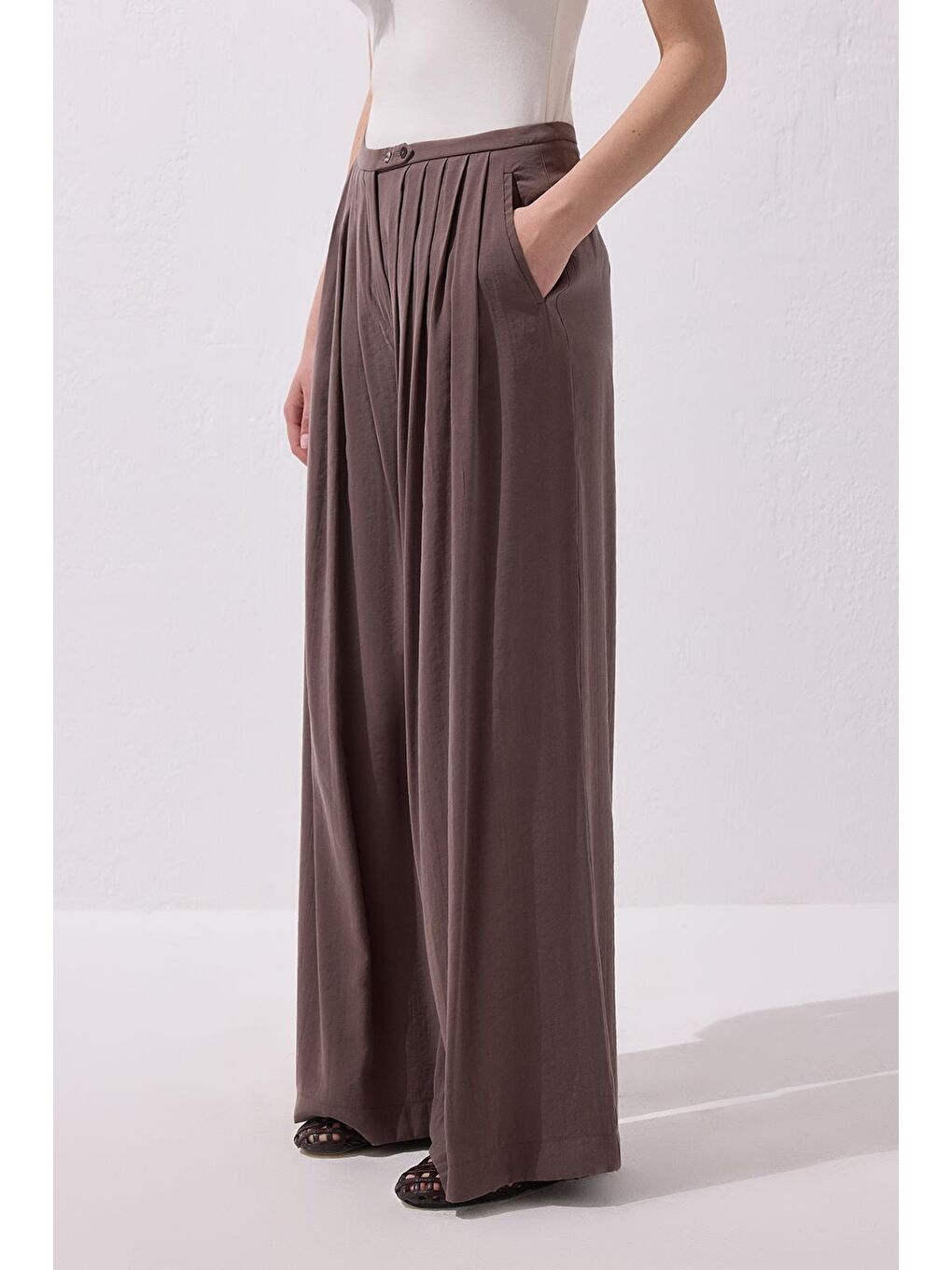 Kahverengi Modal Ekstra Bol Paça Pantolon Toprak-2