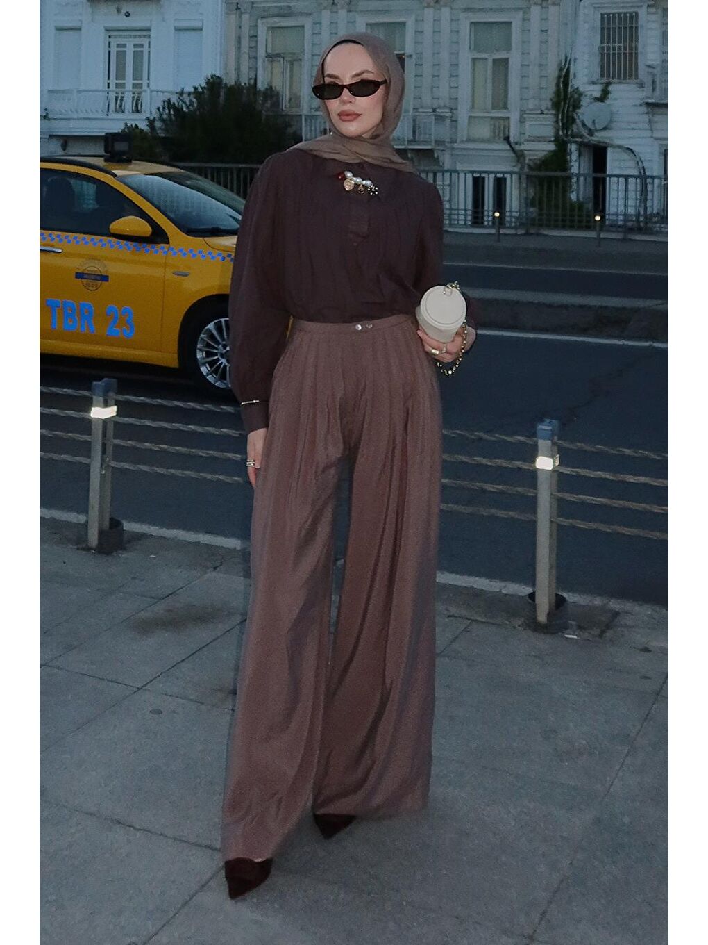 Kahverengi Modal Ekstra Bol Paça Pantolon Toprak-4