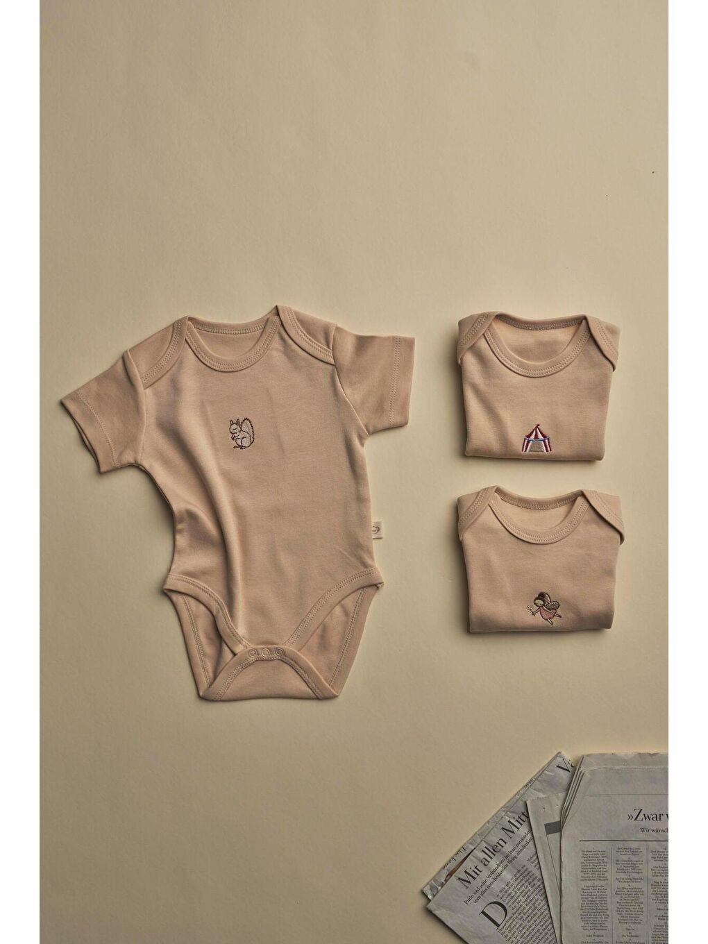 3'lü Bej Dreams Serisi Kısa Kollu Çıt Çıtlı Body Zıbın Model 9-1