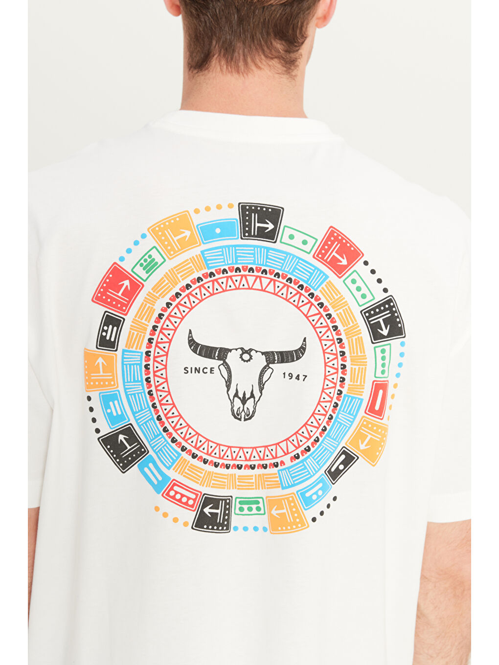 %100 Pamuk Loose Fit Rahat Kesim Bisiklet Yaka Beyaz Tişört-5