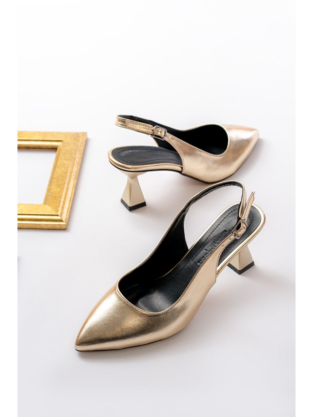 Sarı Kadın Harmony Metalik Gold Topuklu Ayakkabı
