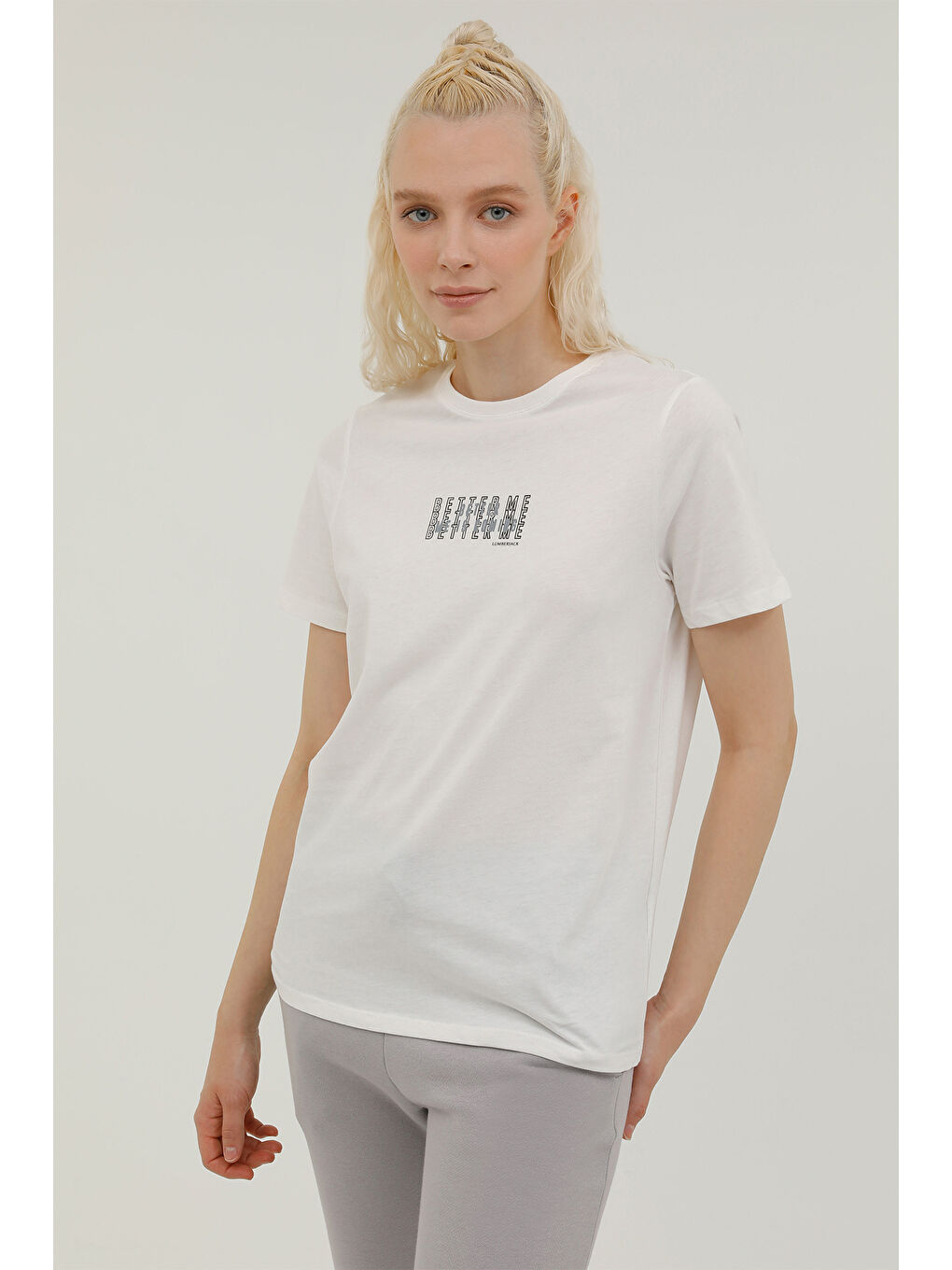 Bej W-GF80 ALINA MINIMAL T-SH Ekru Kadın Kısa Kol Tişört