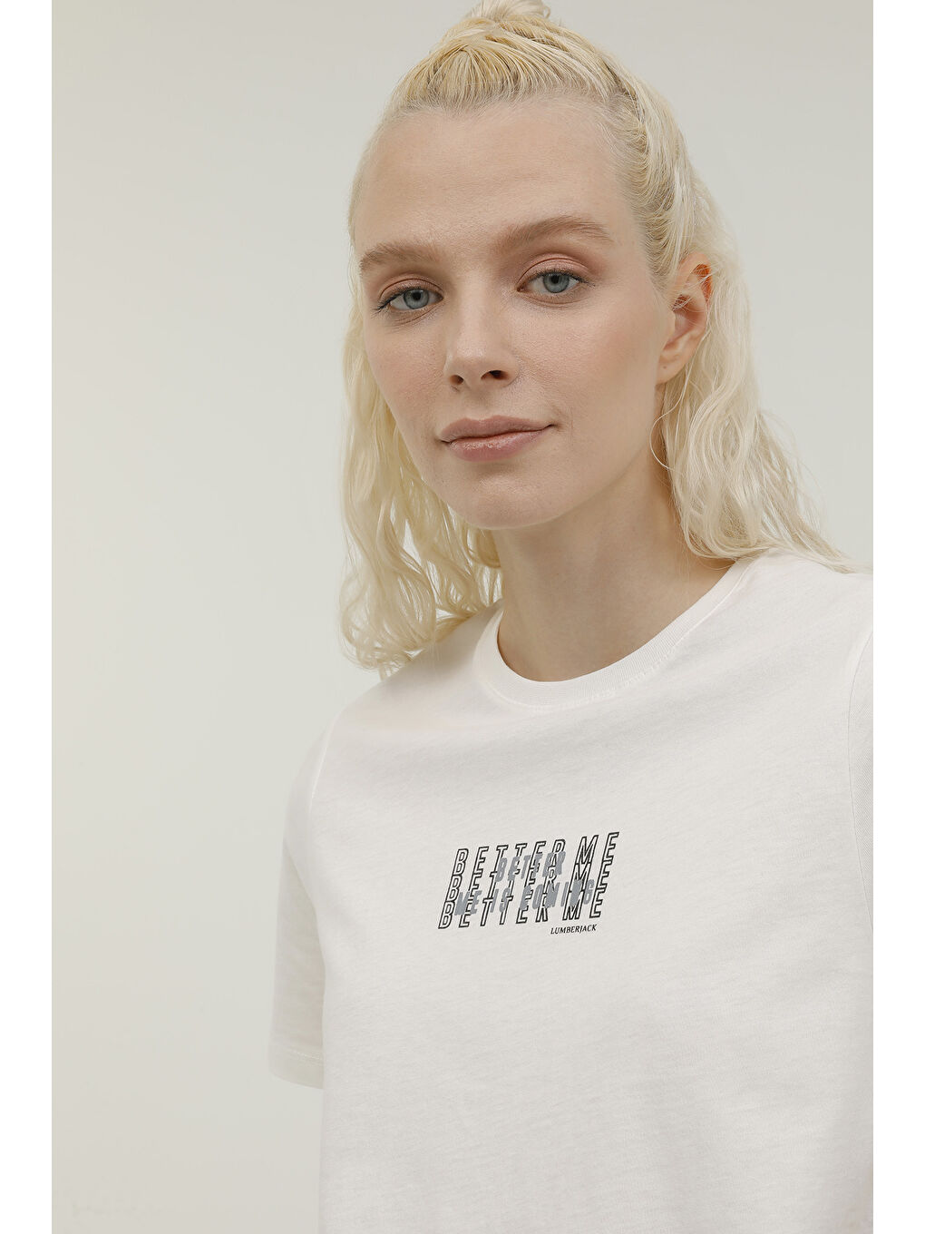 Bej W-GF80 ALINA MINIMAL T-SH Ekru Kadın Kısa Kol Tişört-4