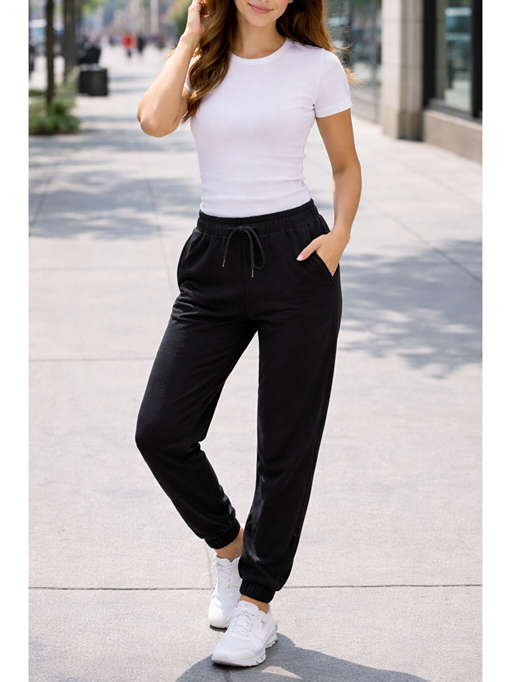 Kadın Paçası Beli Lastikli 2 Cepli Eşofman Altı 8016 Siyah-2