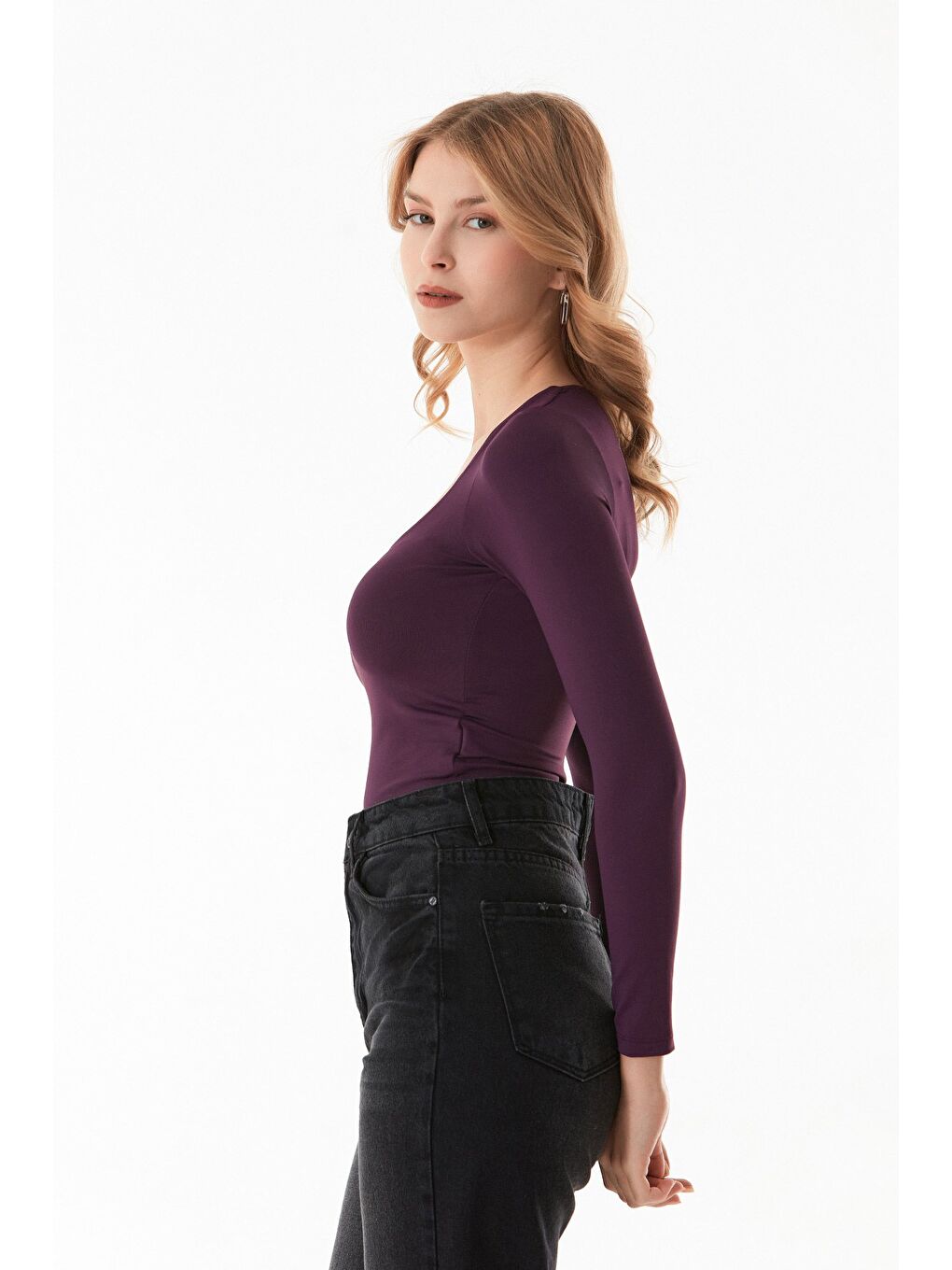 Mürdüm Basic Kare Yaka Bluz-3