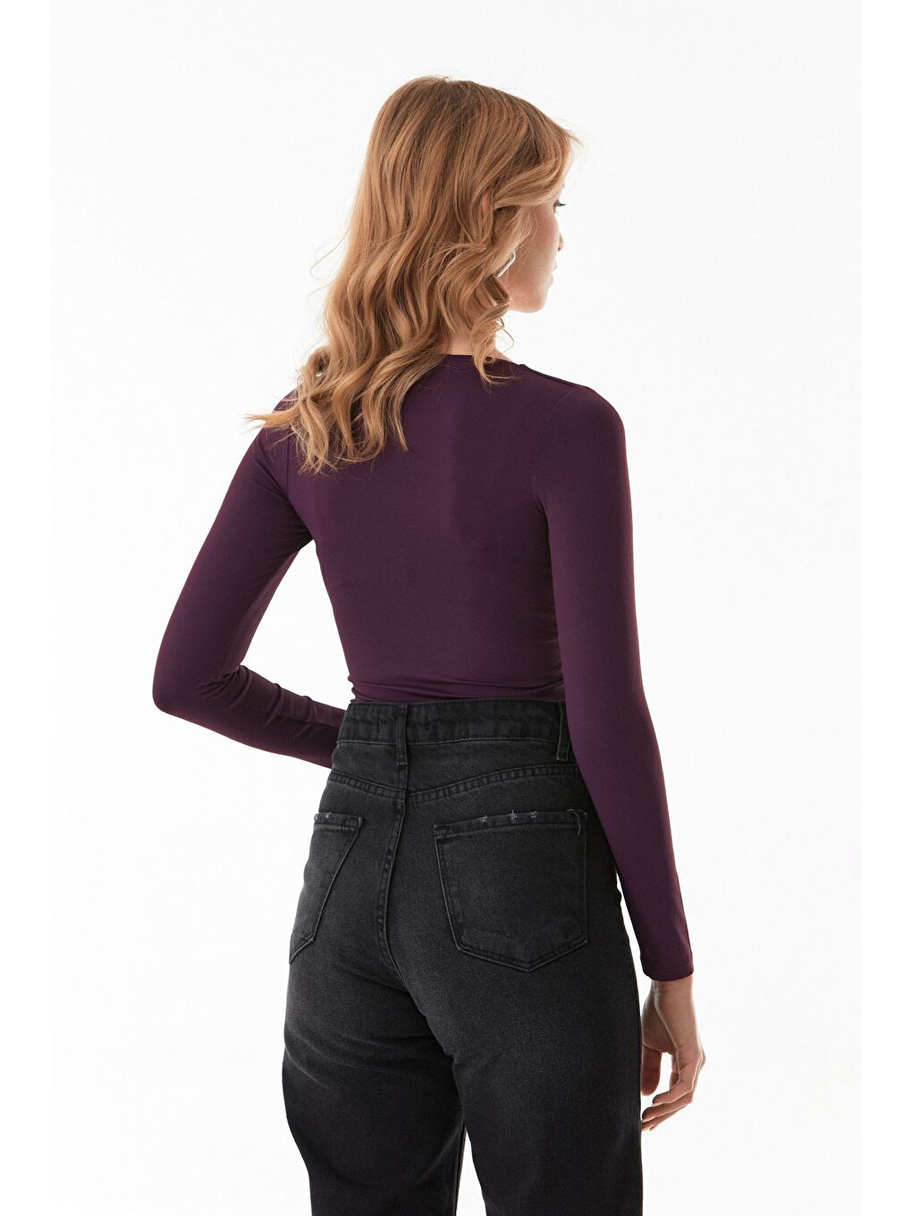 Mürdüm Basic Kare Yaka Bluz-4