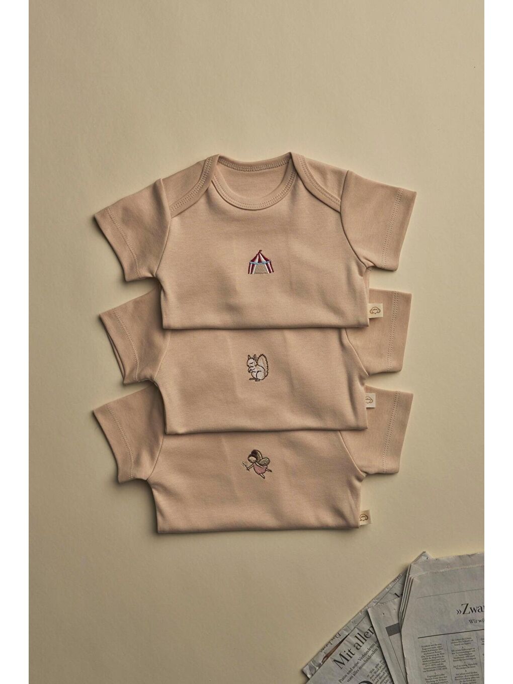 3'lü Bej Dreams Serisi Kısa Kollu Çıt Çıtlı Body Zıbın Model 9-6