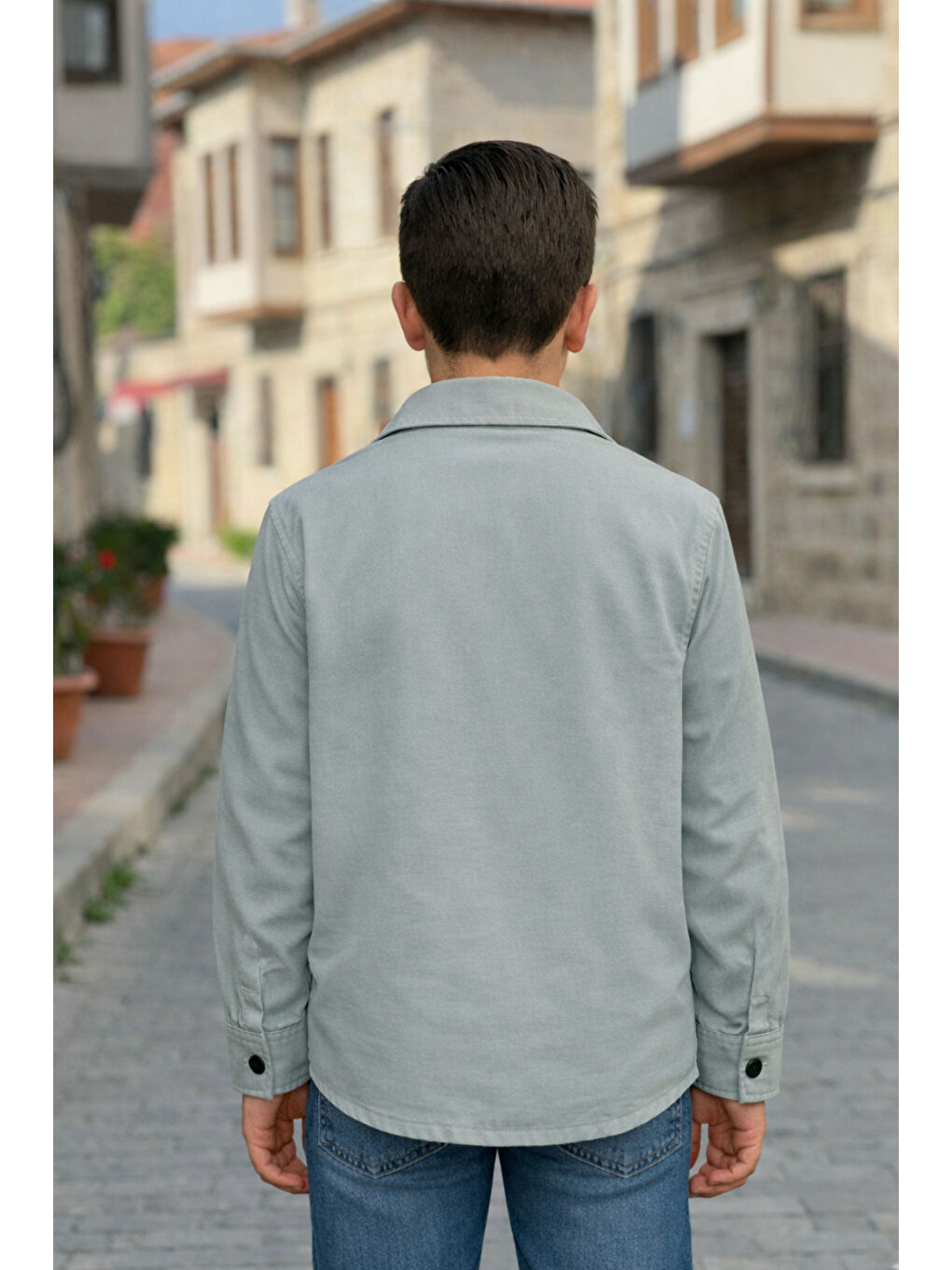 Yeşil Erkek Çocuk Çıtçıtlı Gömlek Tişört Üst Takım-2