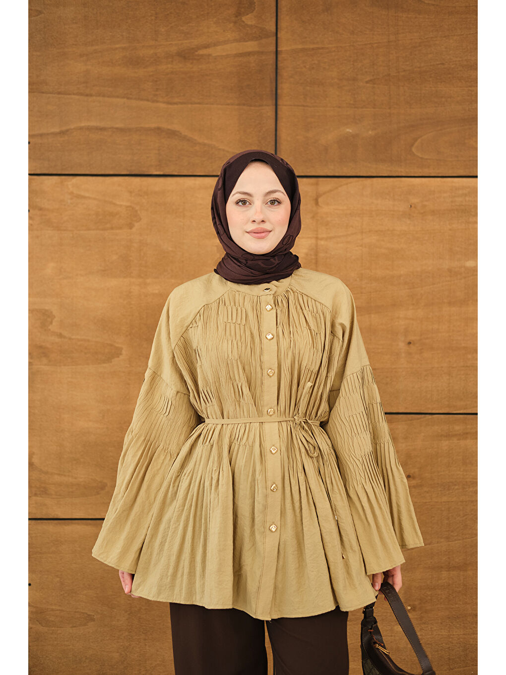 Kadın Martha Düğmeli Belden Bağlamalı Gömlek Yağ Yeşil