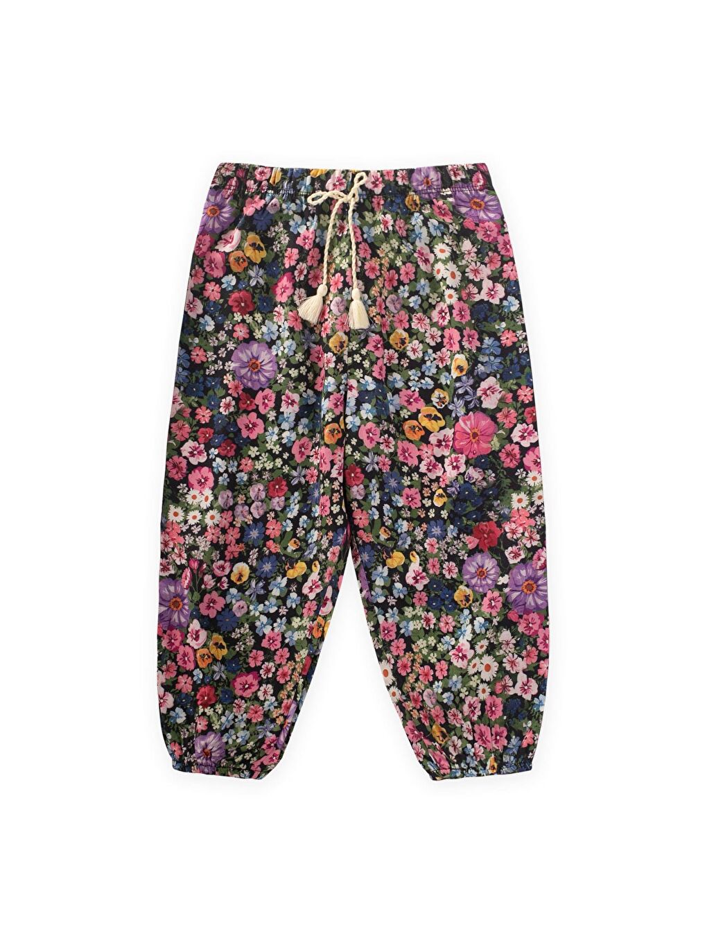 Mor Desenli Bilek Boy Şalvar 3-9 Yaş Çiçek Desenli