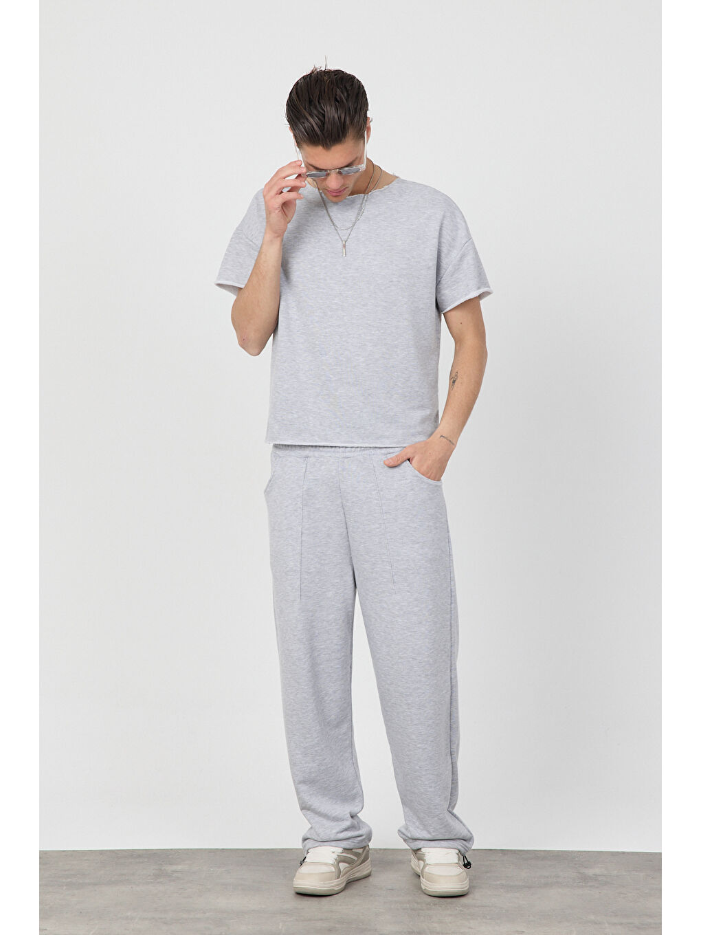 Erkek Blank Gri Ayarlanabilir Paça Eşofman Altı