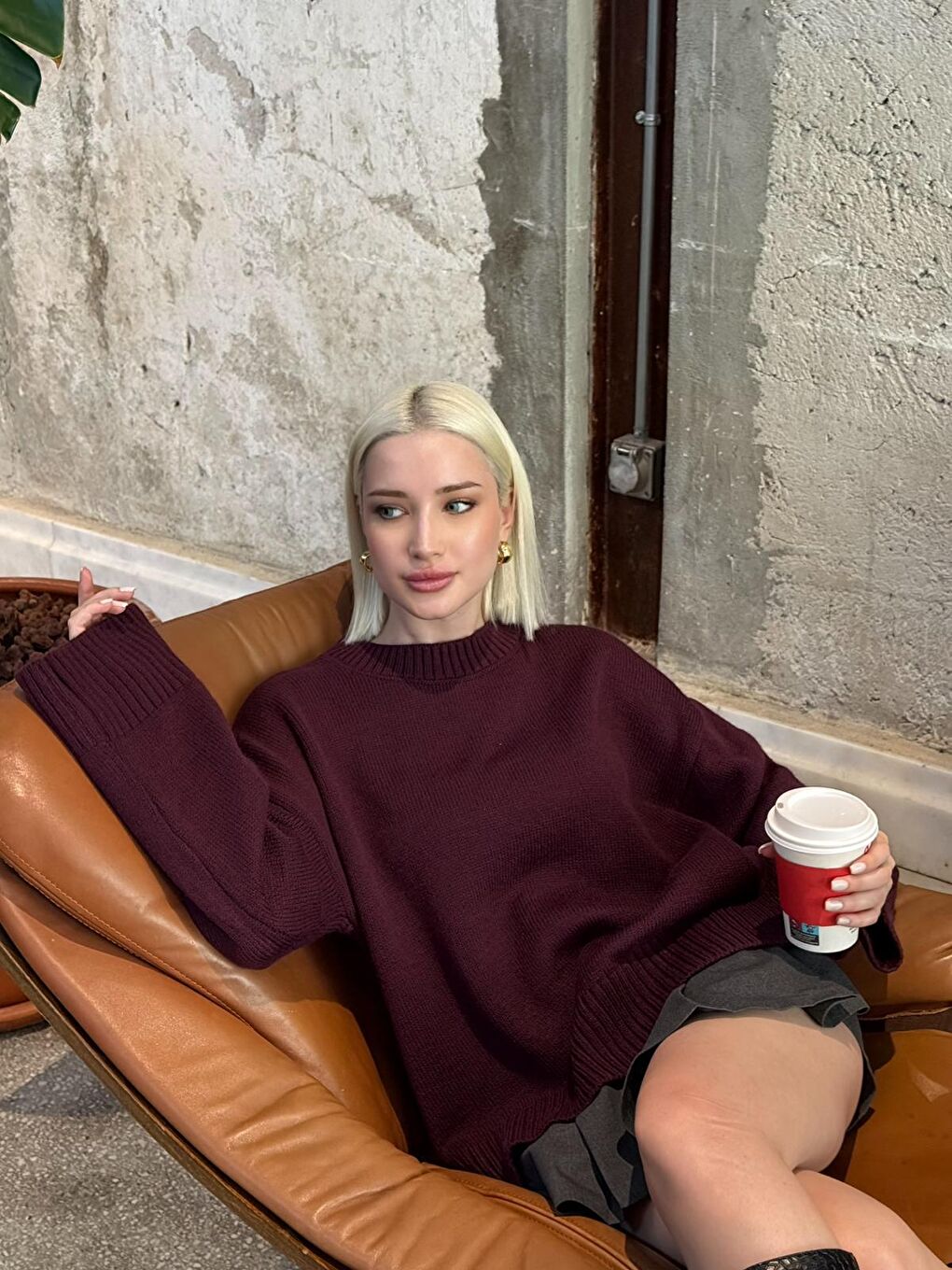 Mürdüm Bisiklet Yaka Oversize Triko Kazak Mg1972-4