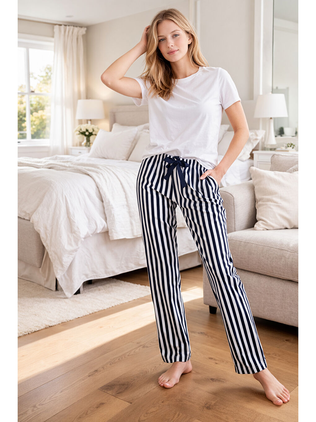 Lacivert Kadın Viskon Kumaş Penye Tek Pijama Alt 24 Laci02-1