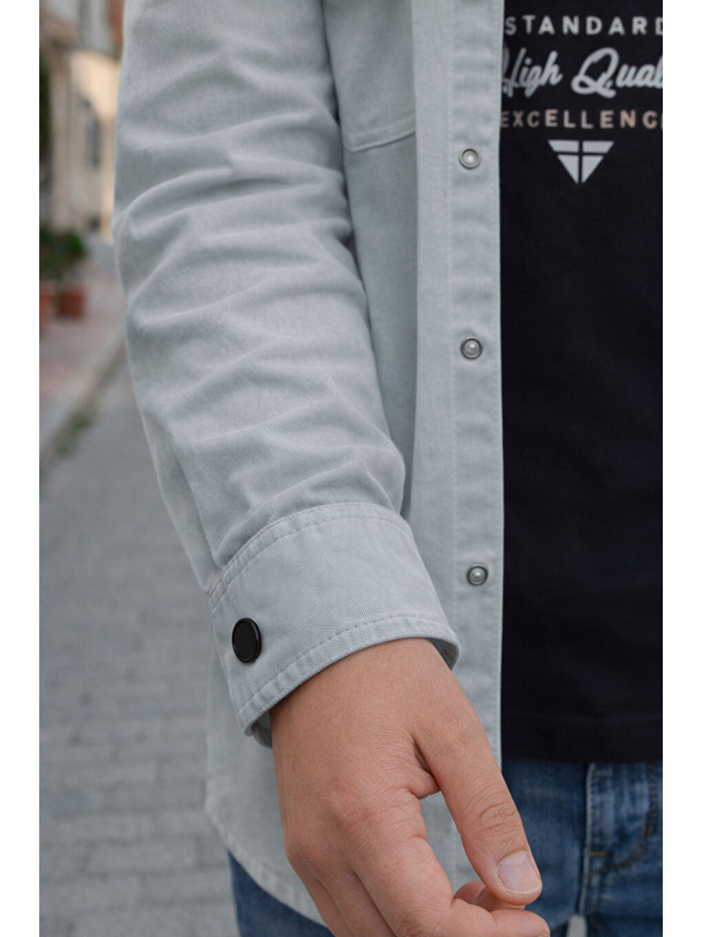 Yeşil Erkek Çocuk Çıtçıtlı Gömlek Tişört Üst Takım-6