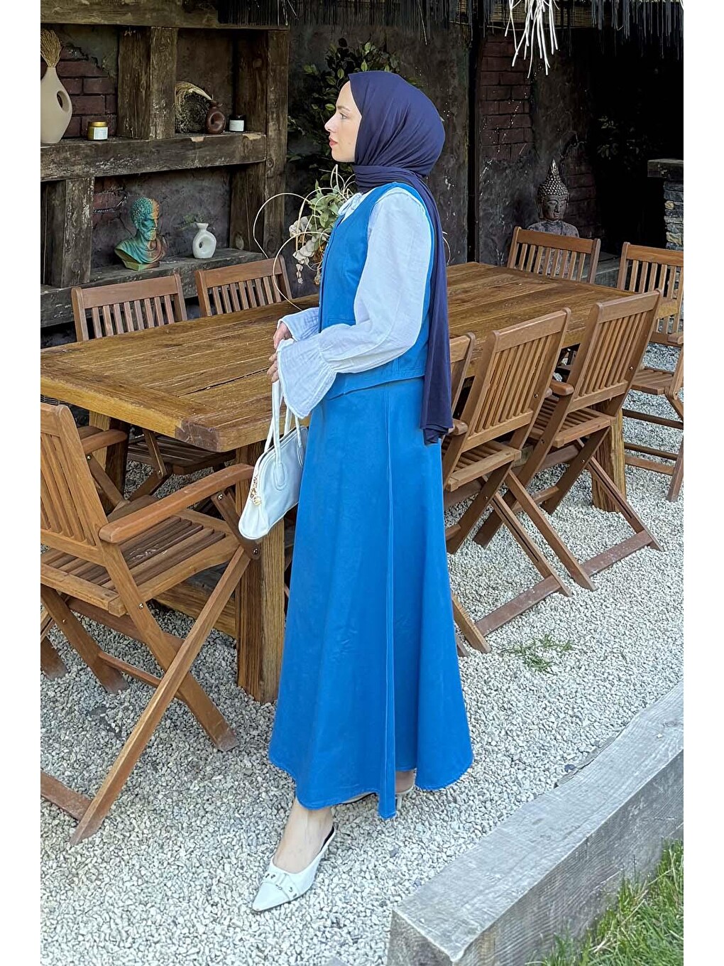 Gabardin Yelek-Etek İkili Tesettür Takım Mavi-1