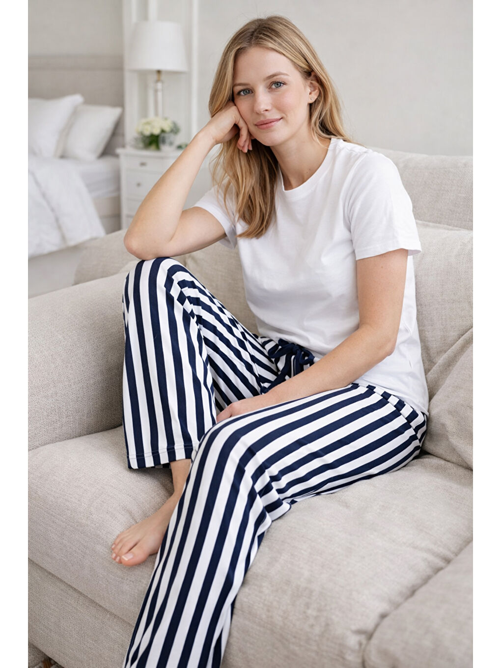 Lacivert Kadın Viskon Kumaş Penye Tek Pijama Alt 24 Laci02-2