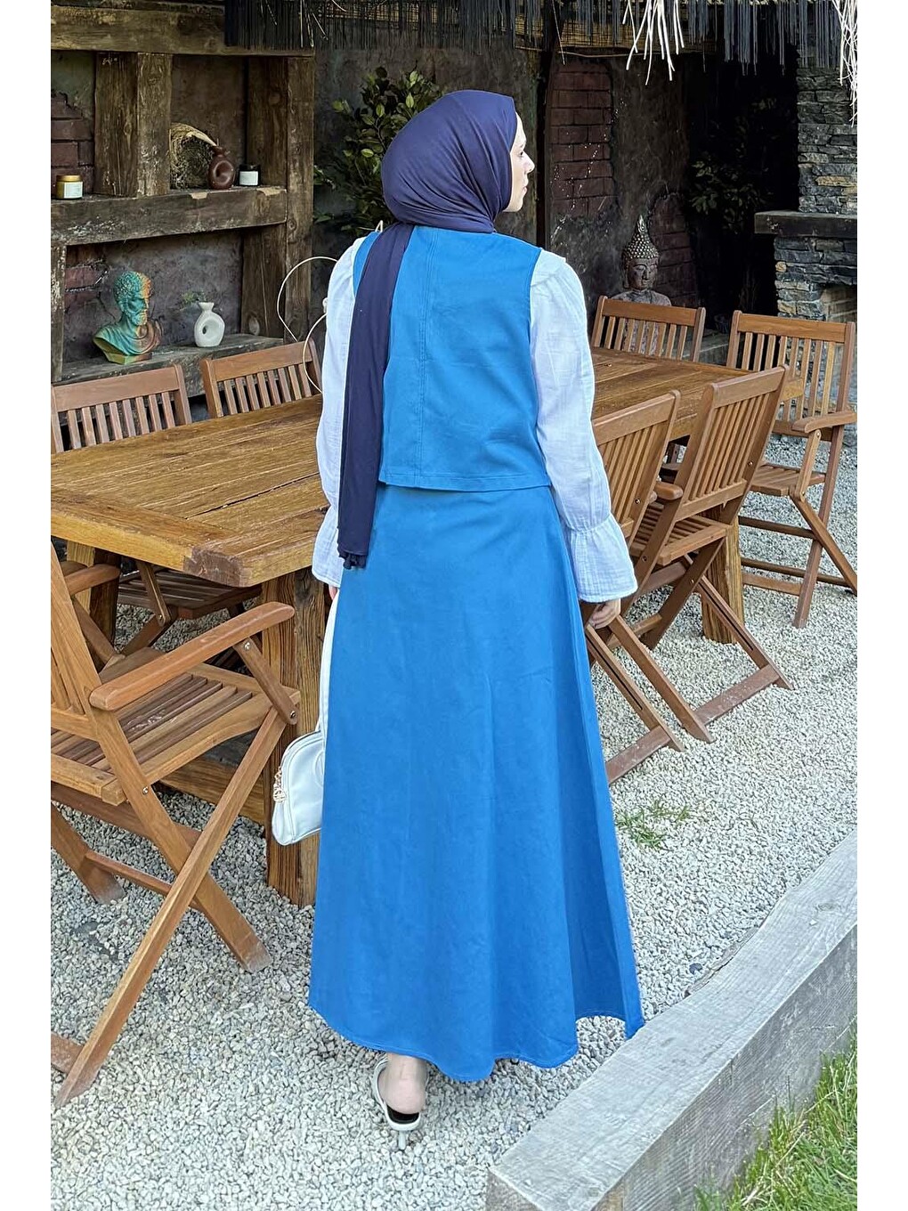 Gabardin Yelek-Etek İkili Tesettür Takım Mavi-3