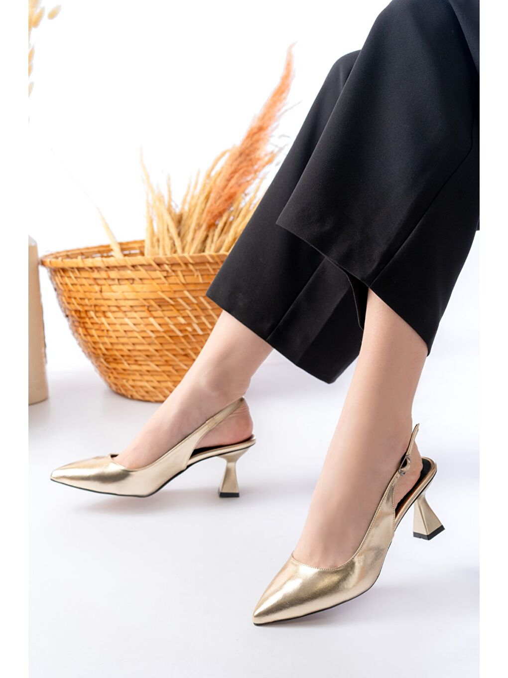 Sarı Kadın Harmony Metalik Gold Topuklu Ayakkabı-2