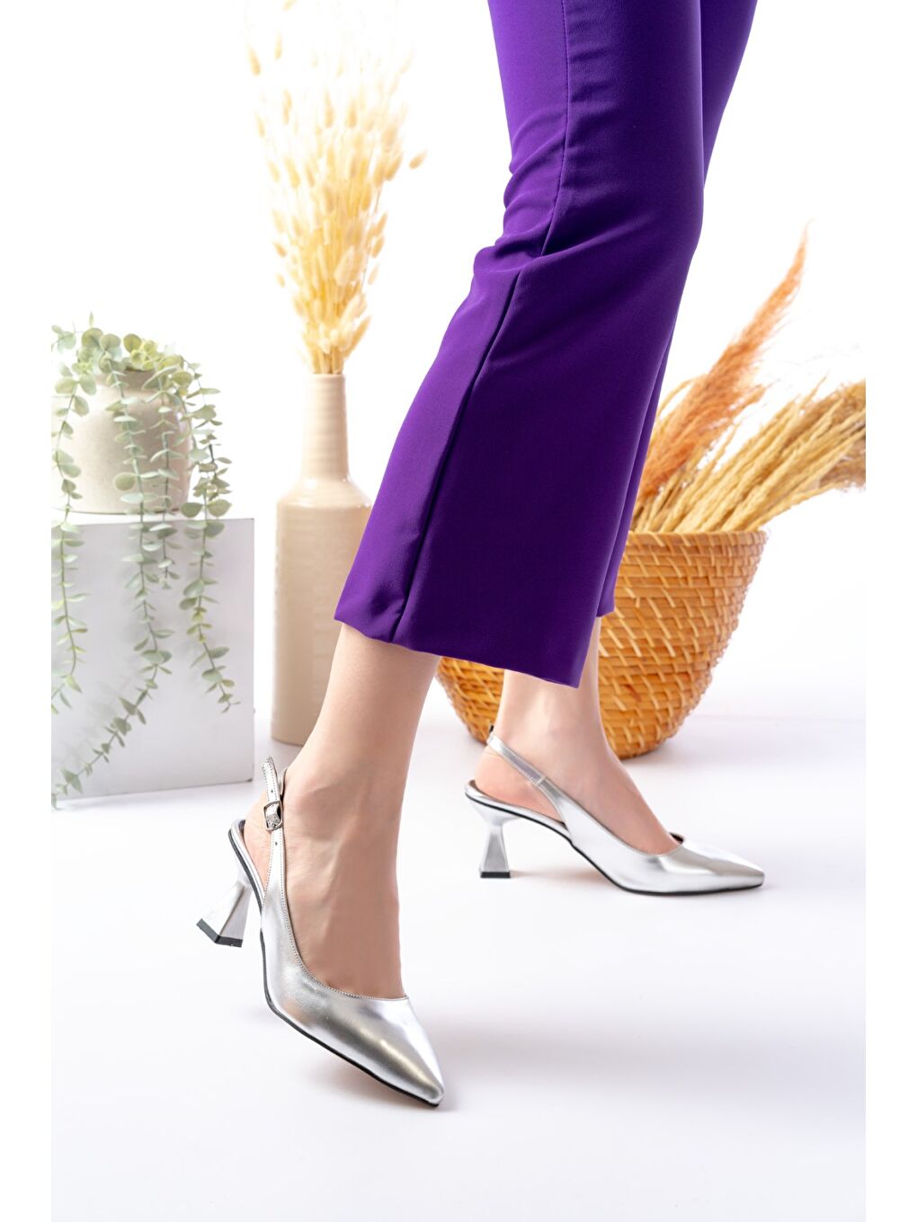 Gri Kadın Harmony Metalik Gümüş Topuklu Ayakkabı-1