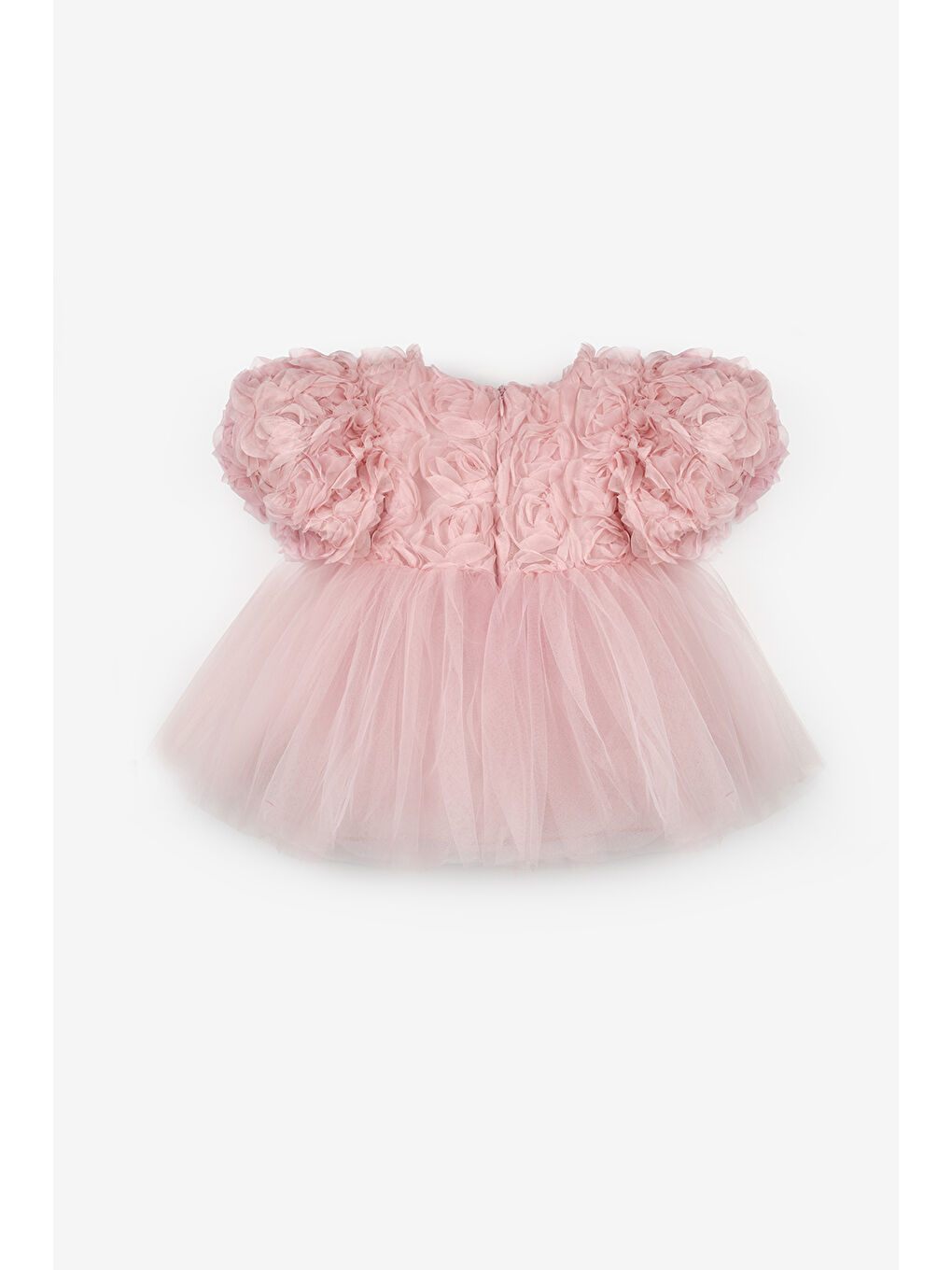 Pembe Gülkurusu Gül Detaylı Kız Bebek Elbise - Elina-1