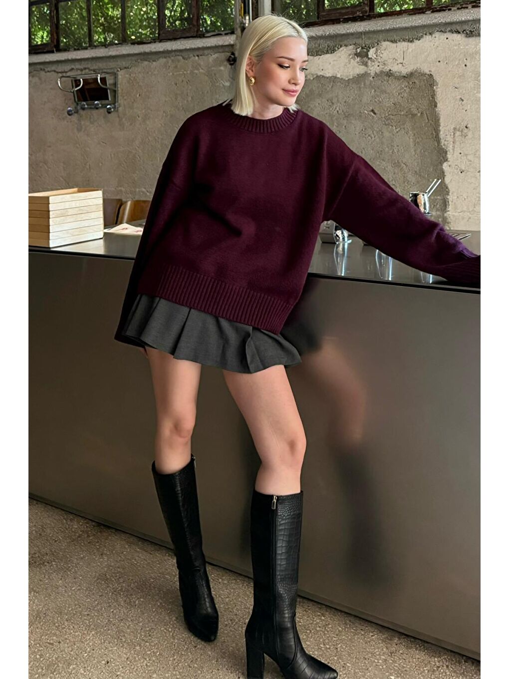 Mürdüm Bisiklet Yaka Oversize Triko Kazak Mg1972-7