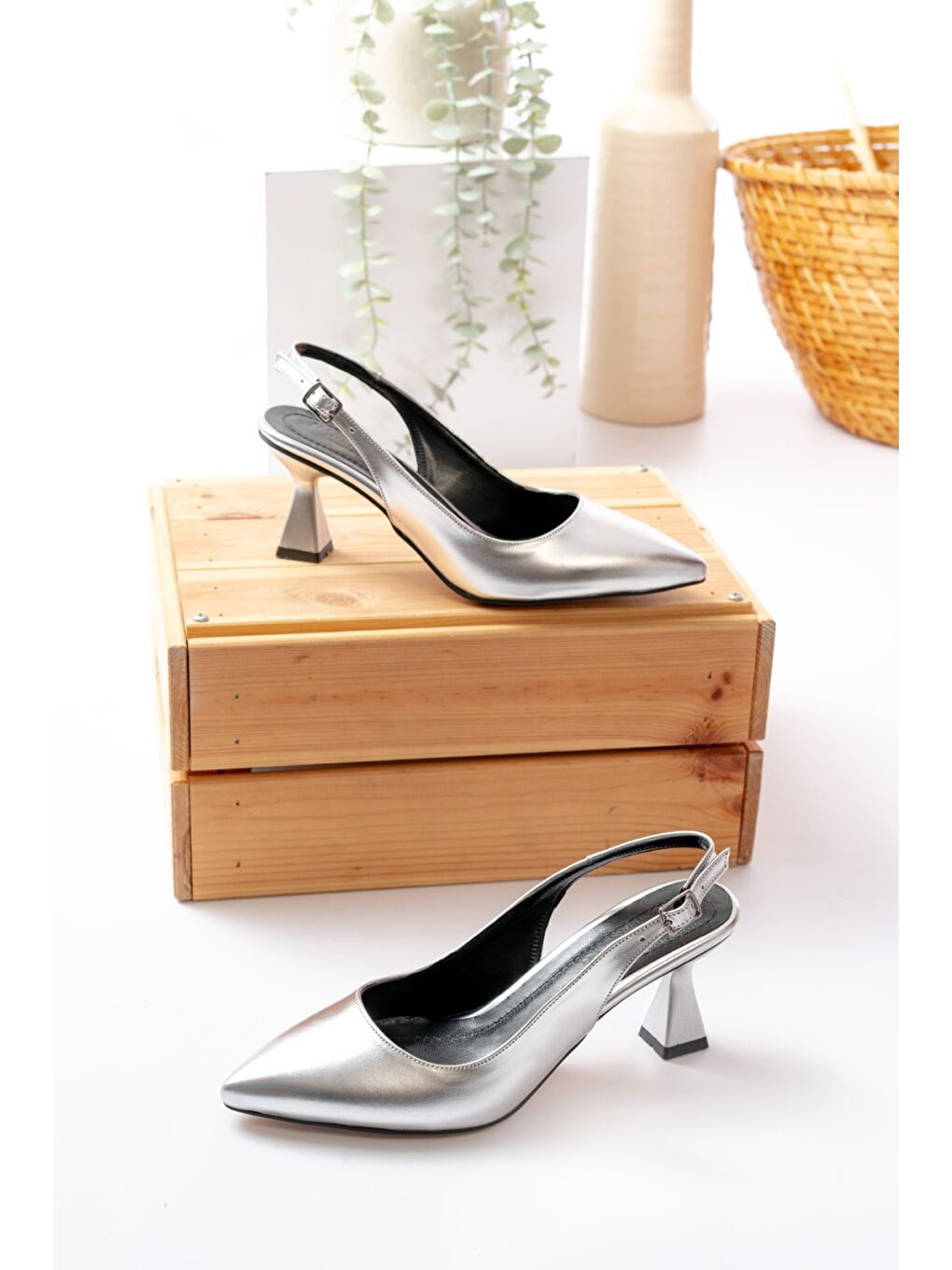 Gri Kadın Harmony Metalik Gümüş Topuklu Ayakkabı-2