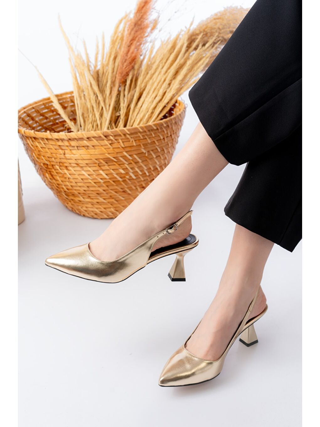 Sarı Kadın Harmony Metalik Gold Topuklu Ayakkabı-3
