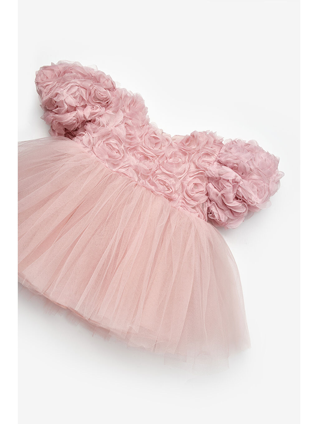 Pembe Gülkurusu Gül Detaylı Kız Bebek Elbise - Elina-2