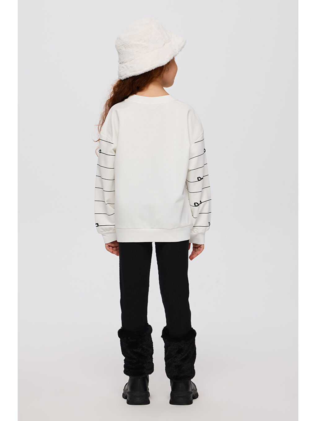 Kız Çocuk Fiyonk Detaylı Ekru Sweatshirt-1