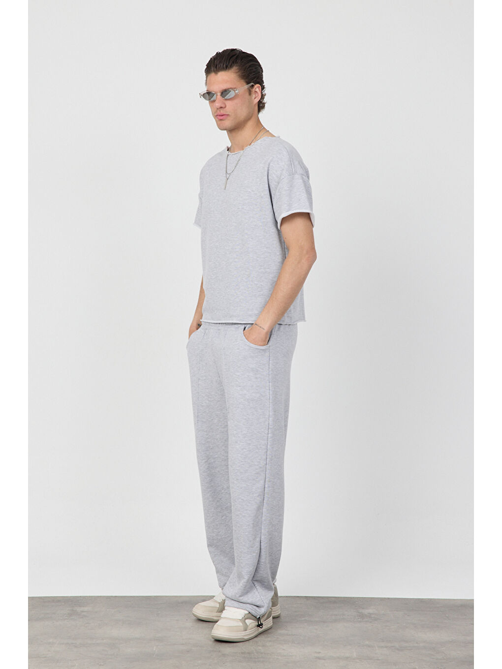 Erkek Blank Gri Ayarlanabilir Paça Eşofman Altı-1