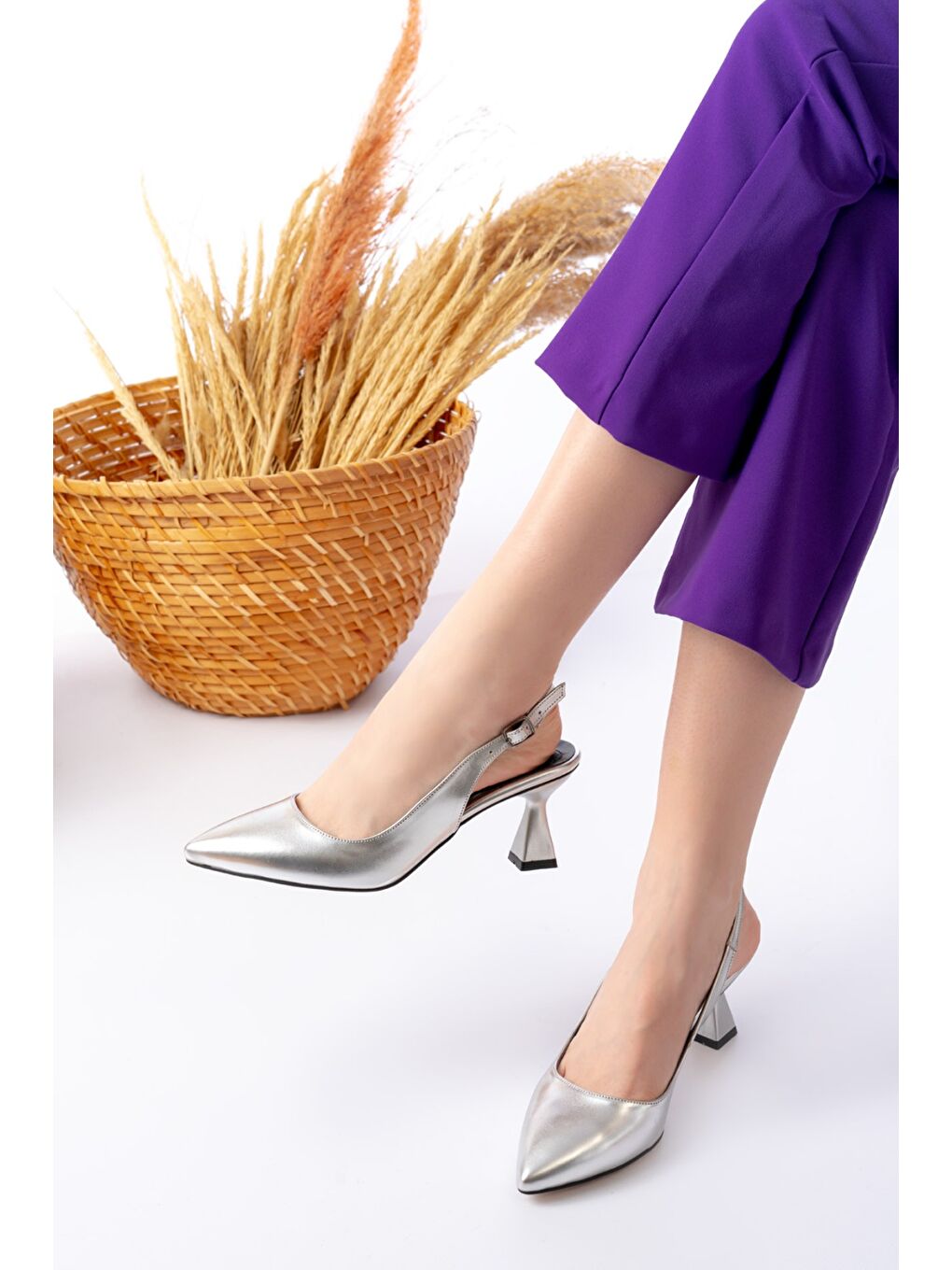 Gri Kadın Harmony Metalik Gümüş Topuklu Ayakkabı-3