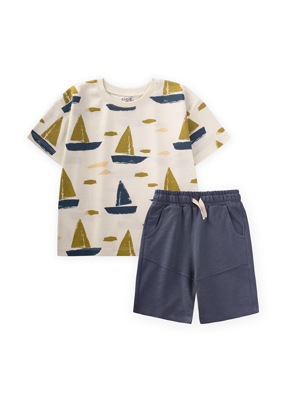 Yelken Desenli Kapri Takım 2-10 Yaş Ekru