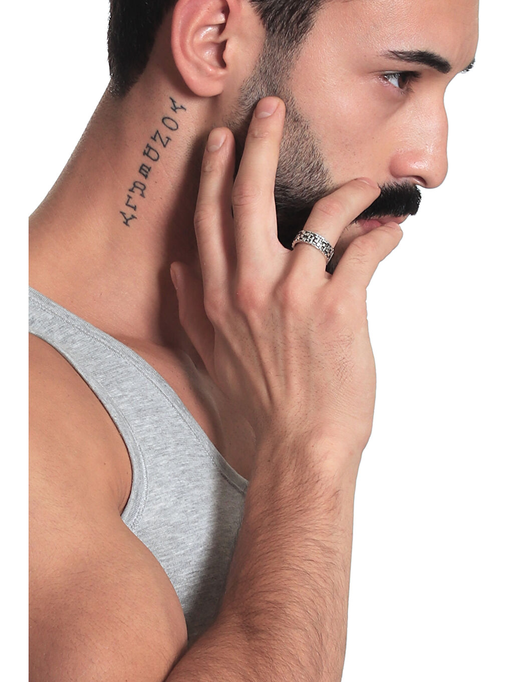 Gri Erkek Antik Gümüş Kaplama Ayarlanabilir Kabartma Dokulu Yüzük-3