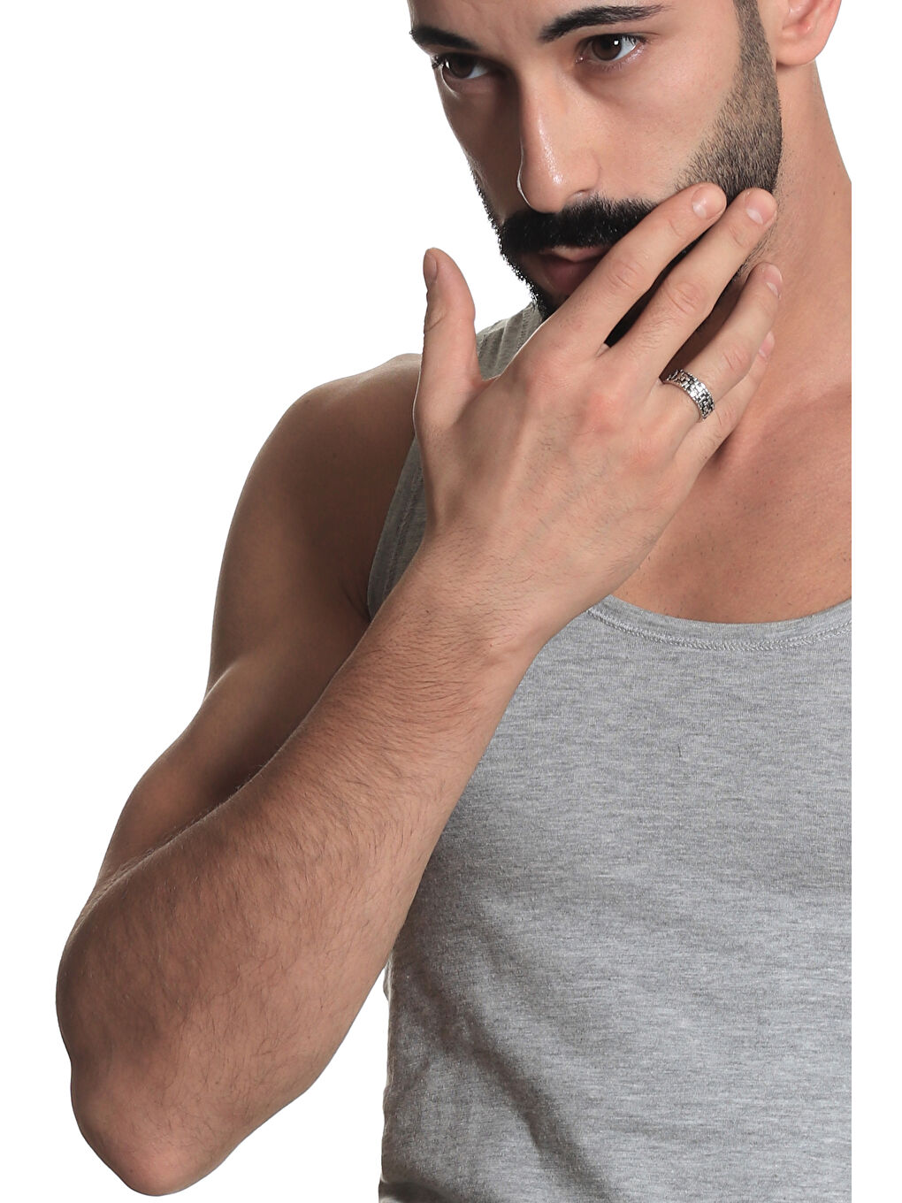 Gri Erkek Antik Gümüş Kaplama Ayarlanabilir Kabartma Dokulu Yüzük-4