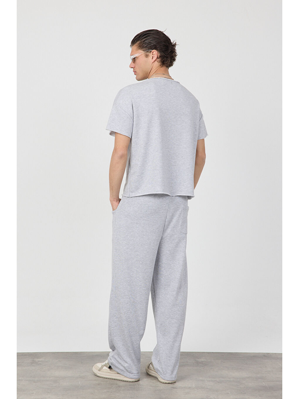 Erkek Blank Gri Ayarlanabilir Paça Eşofman Altı-3