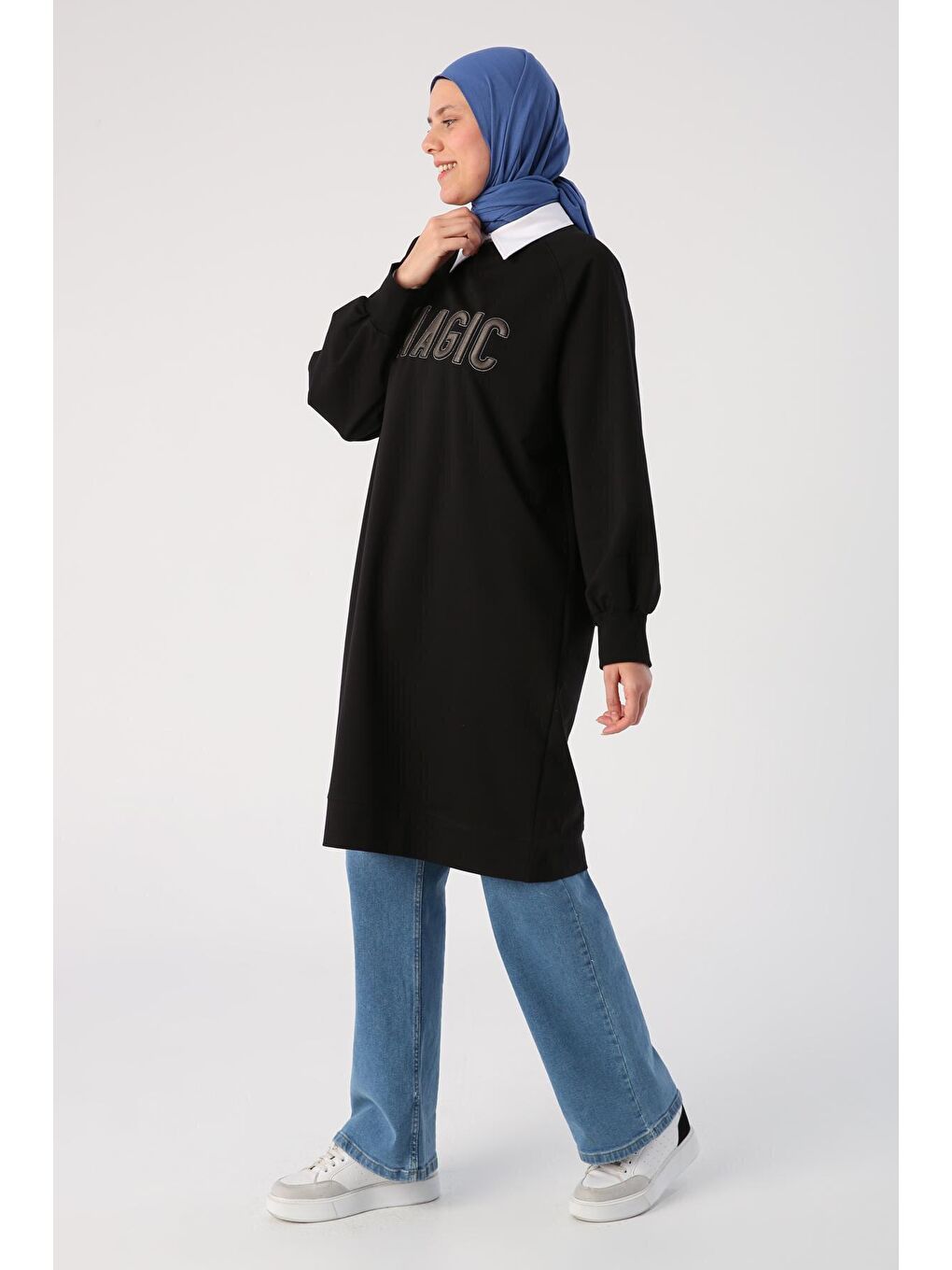 Siyah Büyük Beden Nakışlı Sweat Tunik-2