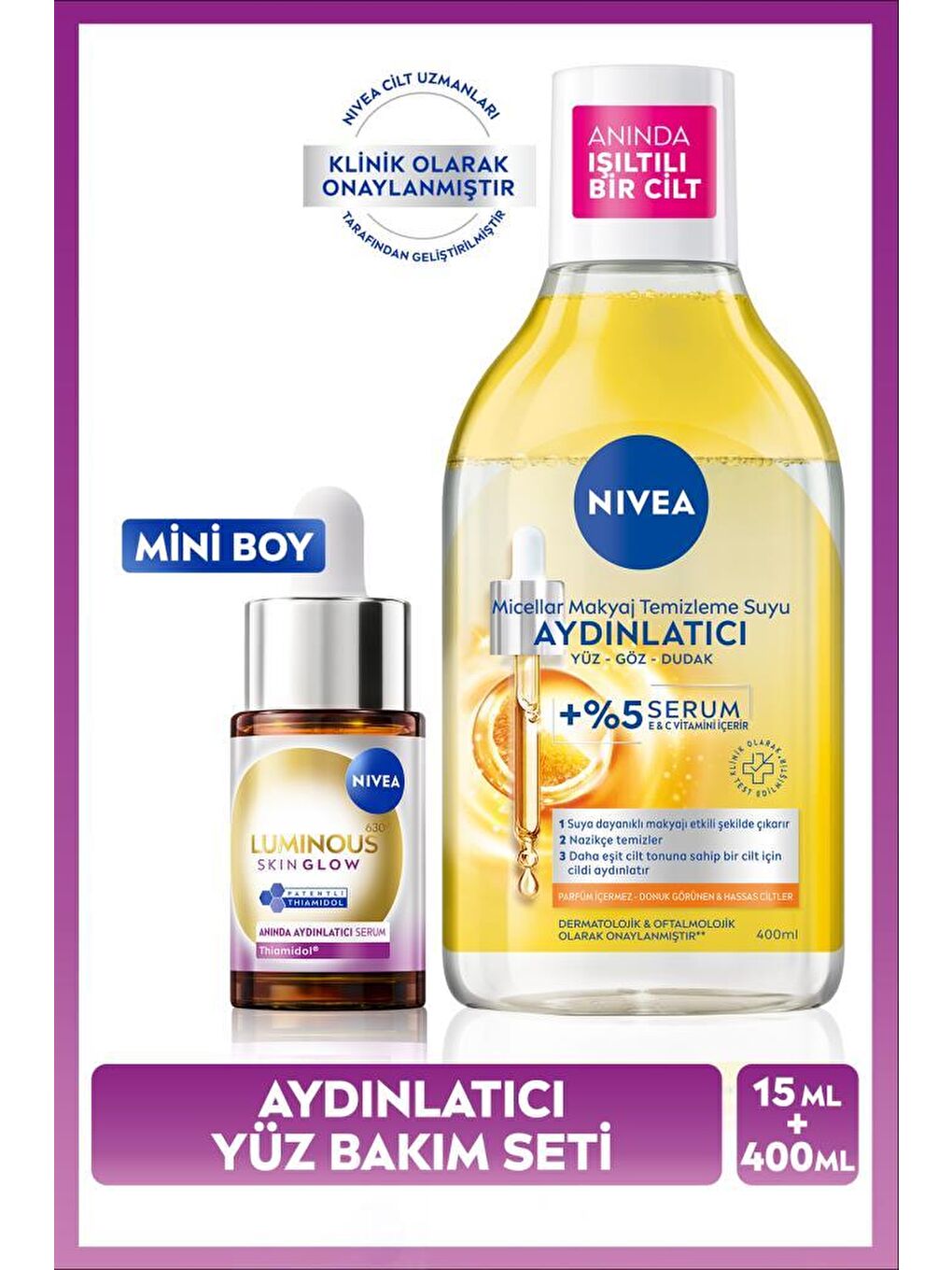 Luminous630 Skin Glow Aydınlatıcı Serum 15ml ve Aydınlatıcı Micellar Makyaj Temizleme Suyu 400ml